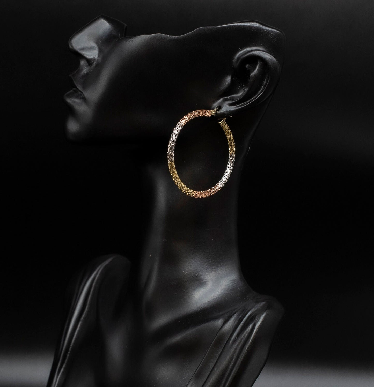 14k Real Solid Gold Tricolor Hoop Earrings, Tricolor Hoop High Quality Earrings, 15mm-40mm Gold Hoop Earrings,Women Earrings