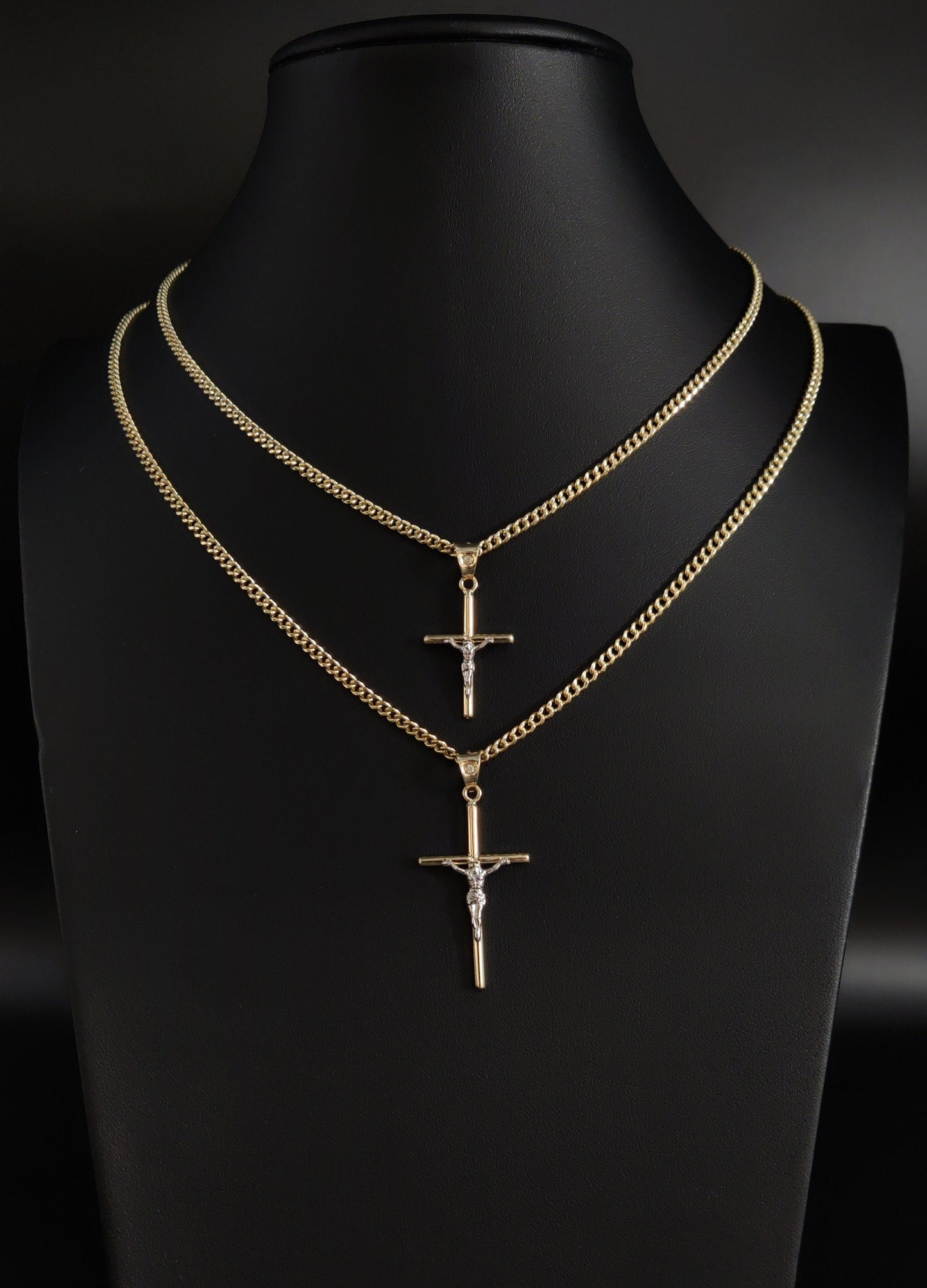 14k Real Solid Gold Jesus Crucifix Pendants Necklace, with 14k 3mm Miami Cuban Chain Necklace , Cross Pendant , 14K Gold Cross, Gift