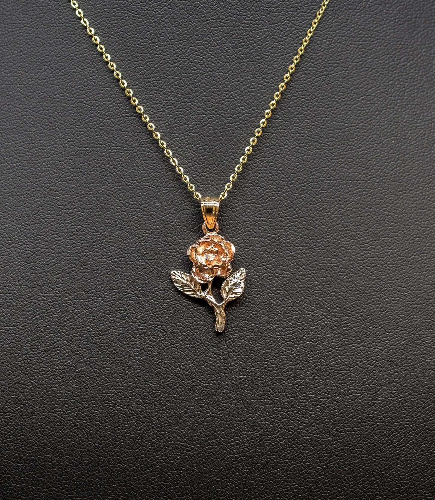 14k Real Gold Rose Necklace,14K Real SOLID Gold Rose Charm, 14k Real Gold 1.3mm Cable Chain Necklace, Gold Rose Pendant