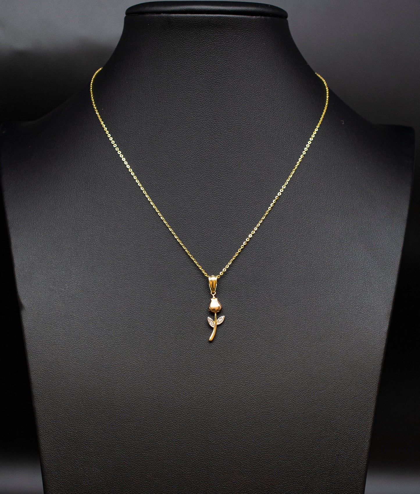 14k Real Gold Rose Necklace,14K Real SOLID Gold Rose Charm, 14k Real Gold 1.3mm Cable Chain Necklace, Gold Rose Pendant