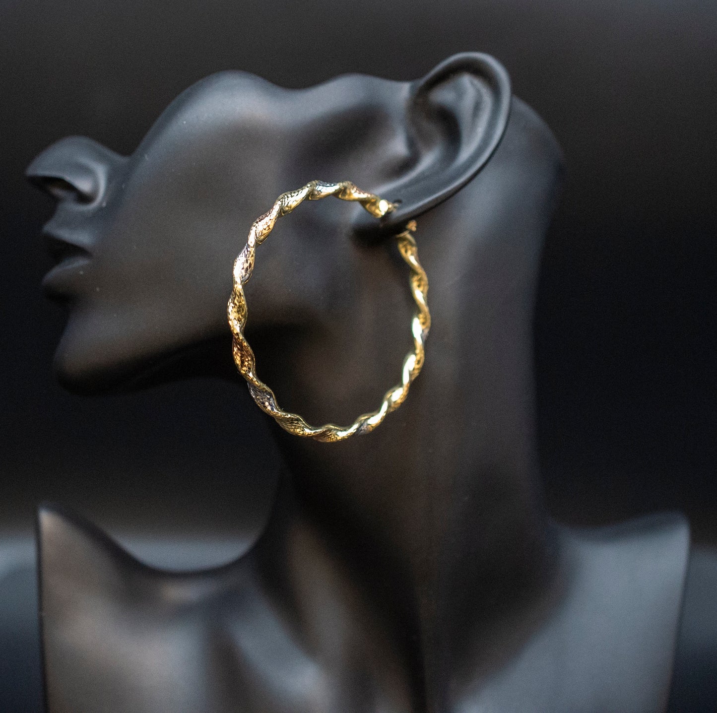 14k Real Solid Gold Twisted Tricolor Hoop Earrings, Tricolor Hoop High Quality Earring, 30mm-70mm Gold Hoop Earrings,Women Earrings