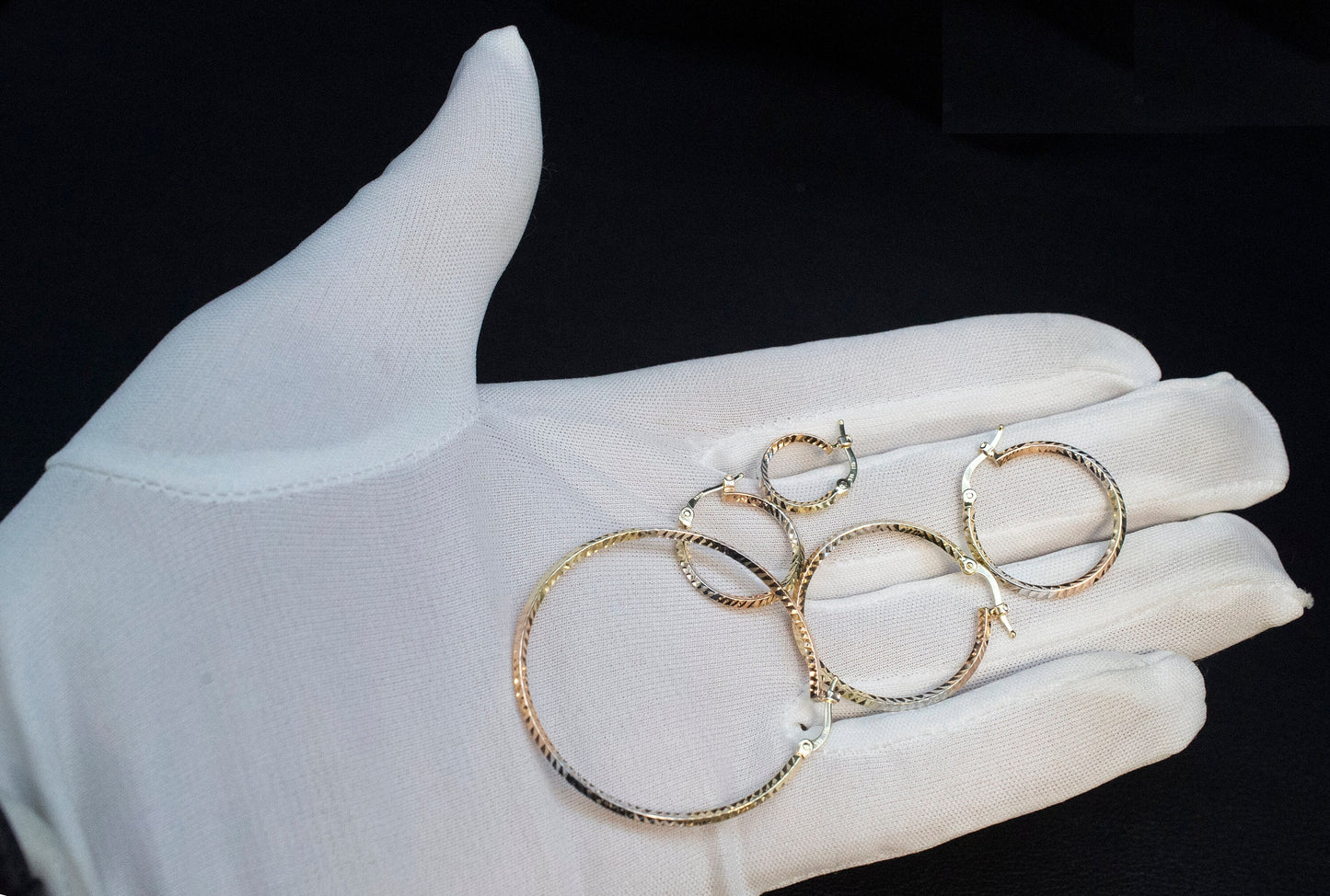 14k Real Solid Gold Diamond Cut Tricolor Hoop Earrings, Tricolor Hoop High Quality Earrings, 14mm-44mm Gold Hoop Earrings,Women Earrings