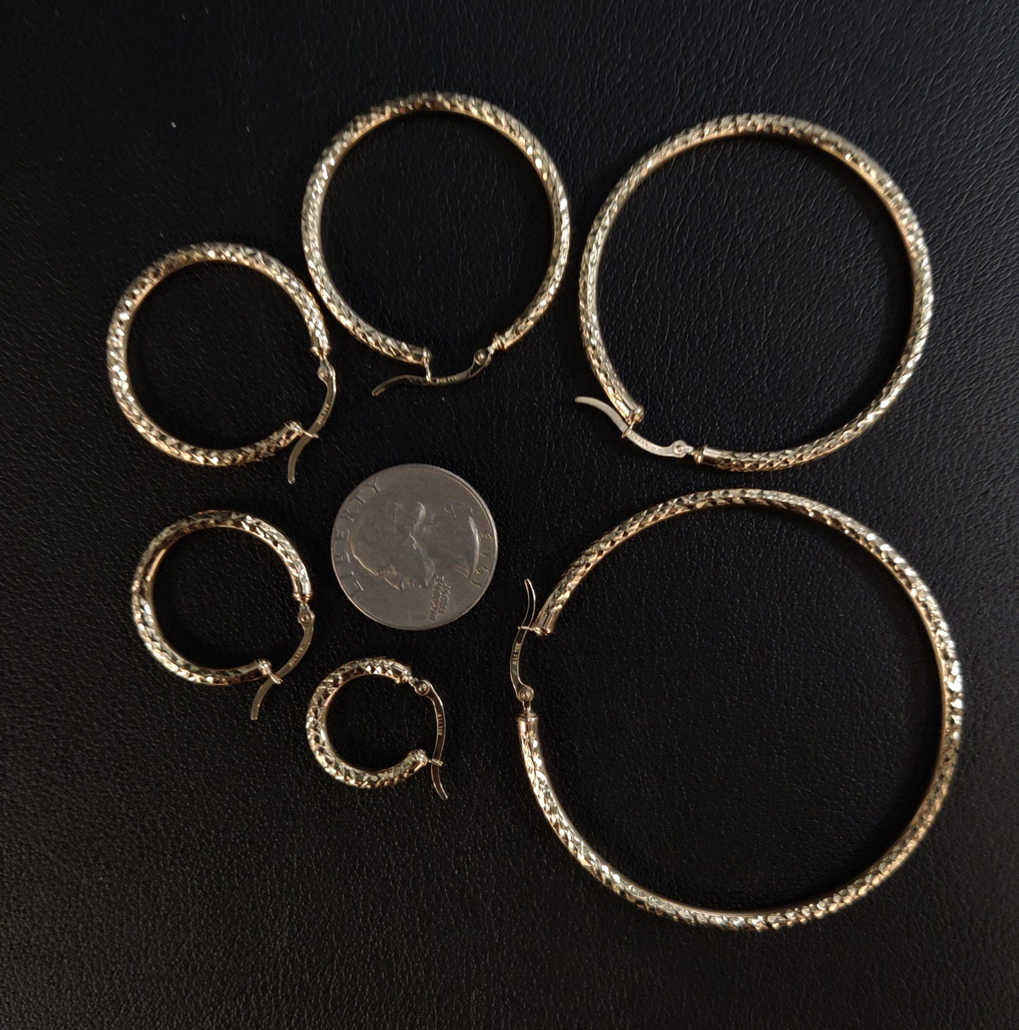 10k Real Yellow Gold Diamond Cut Hoop Earrings, 3mm Thickness, 10k Shinny Gold Round Hoop Earrings,Mother's Day Gift