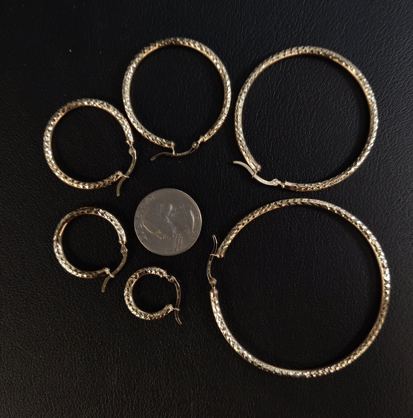 10k Real Yellow Gold Diamond Cut Hoop Earrings, 3mm Thickness, 10k Shinny Gold Round Hoop Earrings,Mother's Day Gift