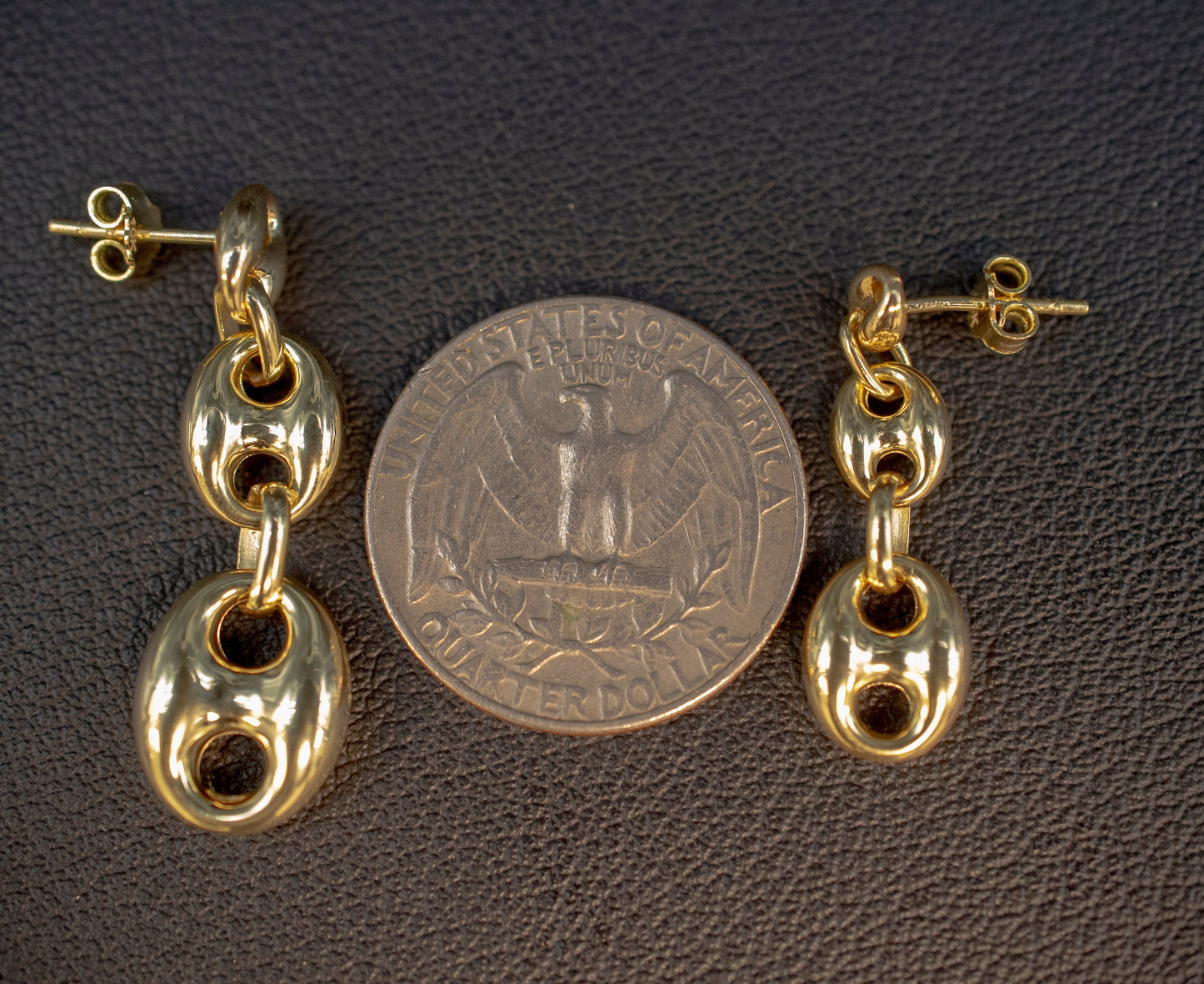 10k Real Yellow Gold Puffed Mariner Earrings, Dangle Earrings, High Quality, Real Gold Earrings,Women Earrings