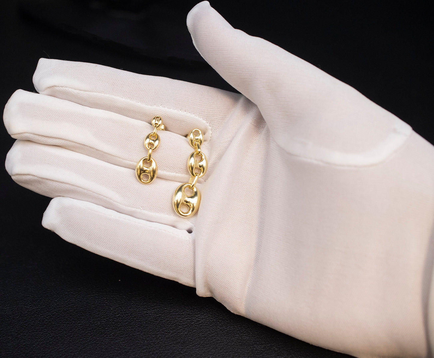 14k Real Yellow Gold Puffed Mariner Earrings, Dangle Earrings, High Quality, Real Gold Earrings,Women Earrings