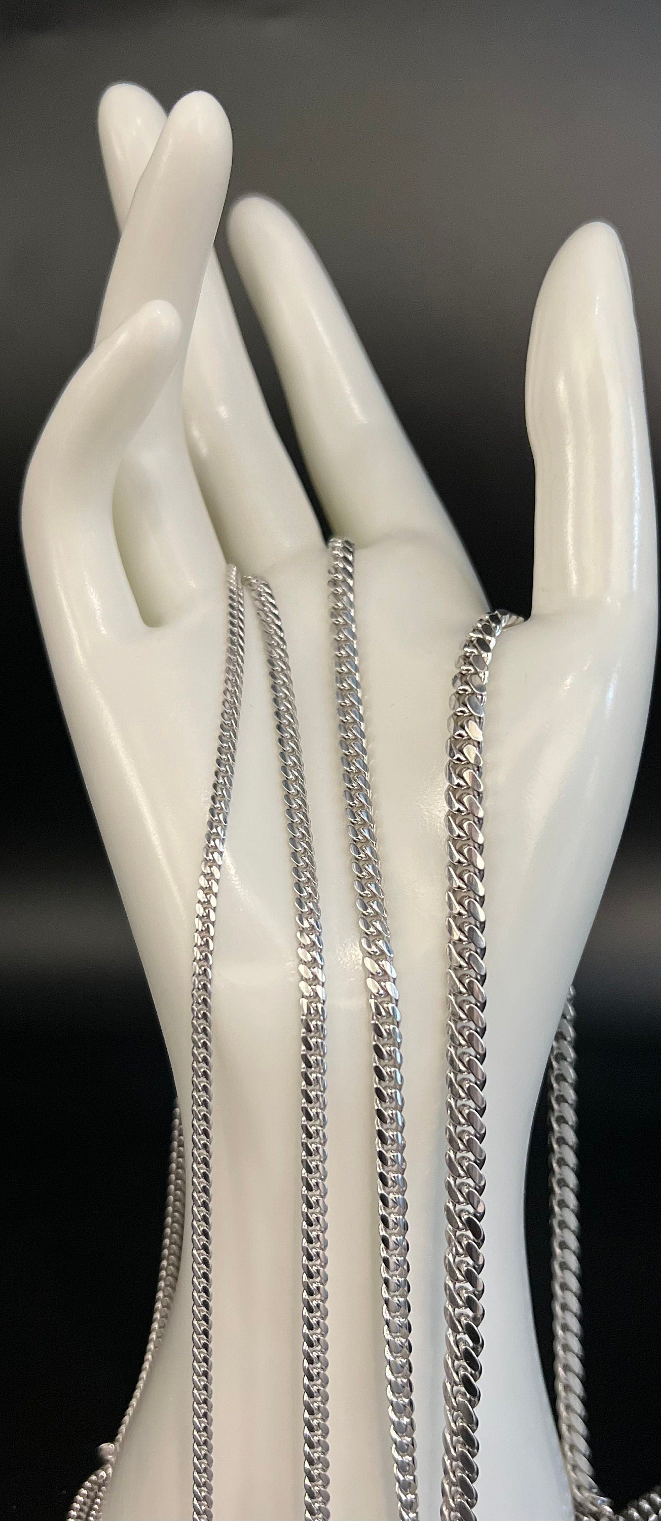 10k Real SOLID WHITE Gold Miami Cuban Link Chain Necklace, 10K 2.6MM-5MM WHITE Gold, Man Gold Chain, Ladies Gold Chain, Heavy 10k Gold Chain