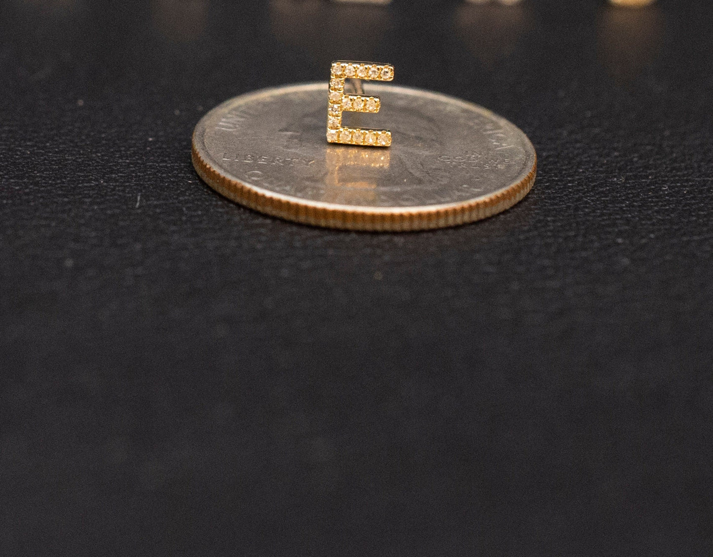 14K Gold Initial Diamond Earring , 14K Solid Gold Initial Real Diamond Earring ,White and Yellow Gold Diamond Women Earring
