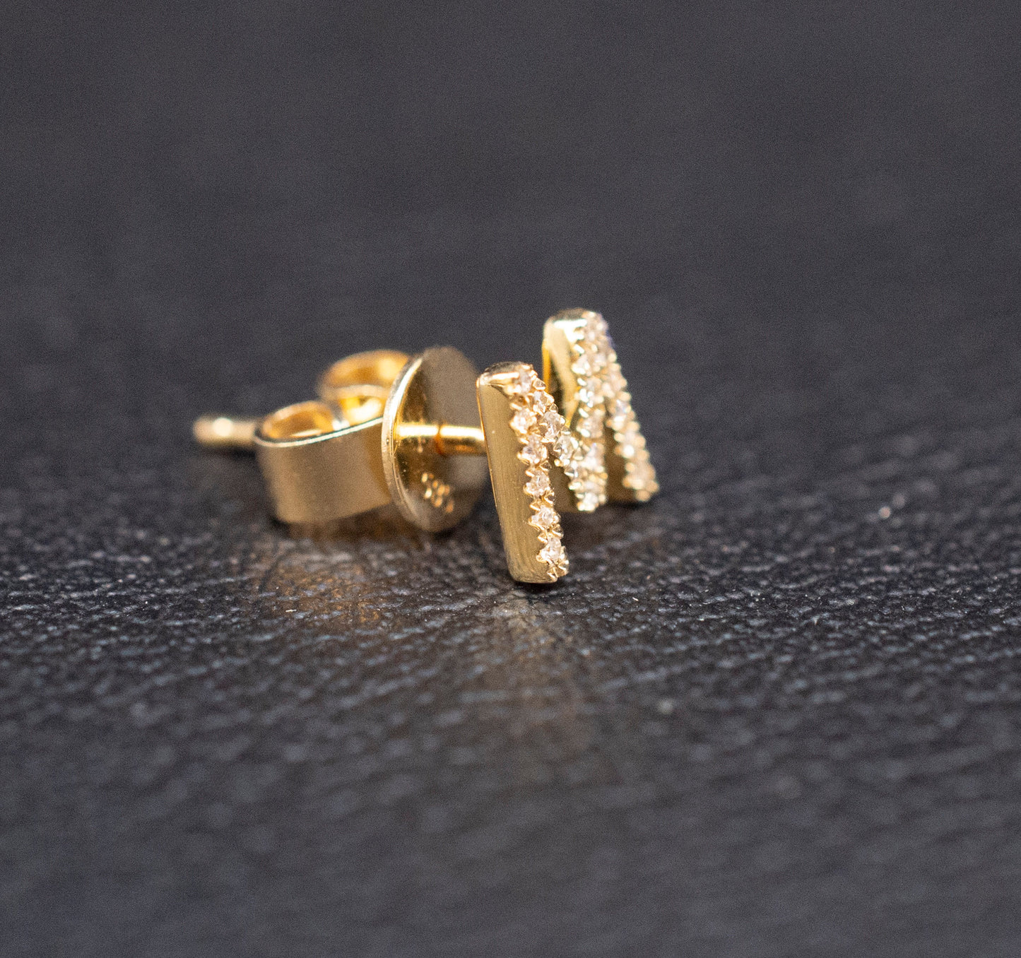 14K Gold Initial Diamond Earring , 14K Solid Gold Initial Real Diamond Earring ,White and Yellow Gold Diamond Women Earring