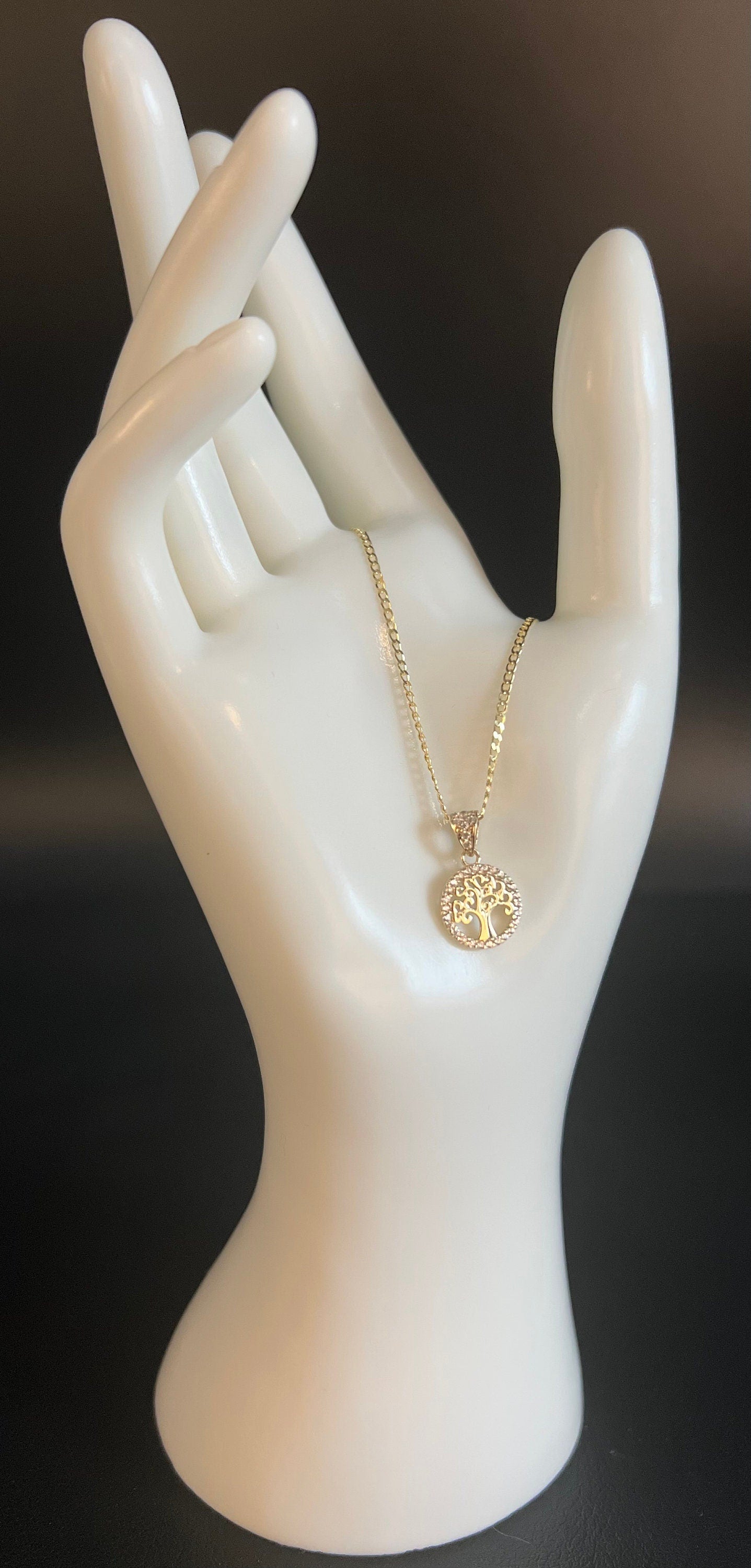 14k Real Gold Tree of Life Necklace,14K Real SOLID Gold Tree of Life Charm, 14k Gold 1.5mm Cuban Curb Chain Necklace,14k Solid Gold Pendant