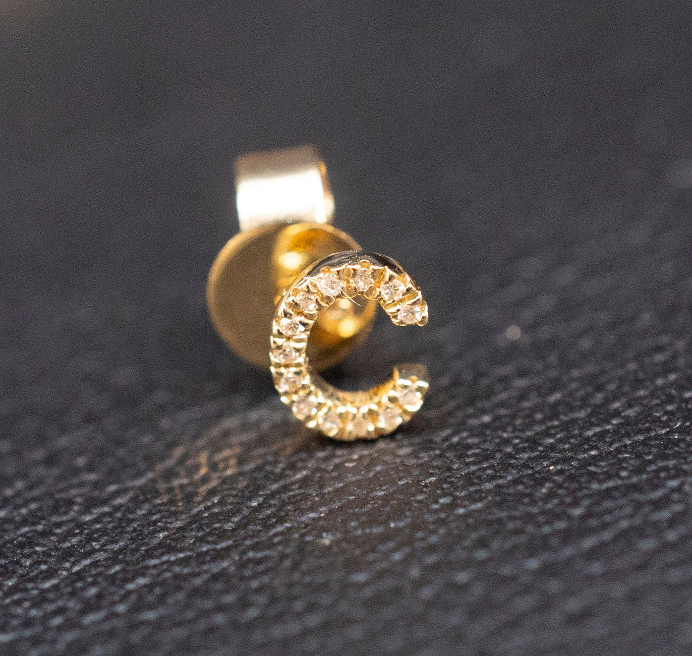 14K Gold Initial Diamond Earring , 14K Solid Gold Initial Real Diamond Earring ,White and Yellow Gold Diamond Women Earring