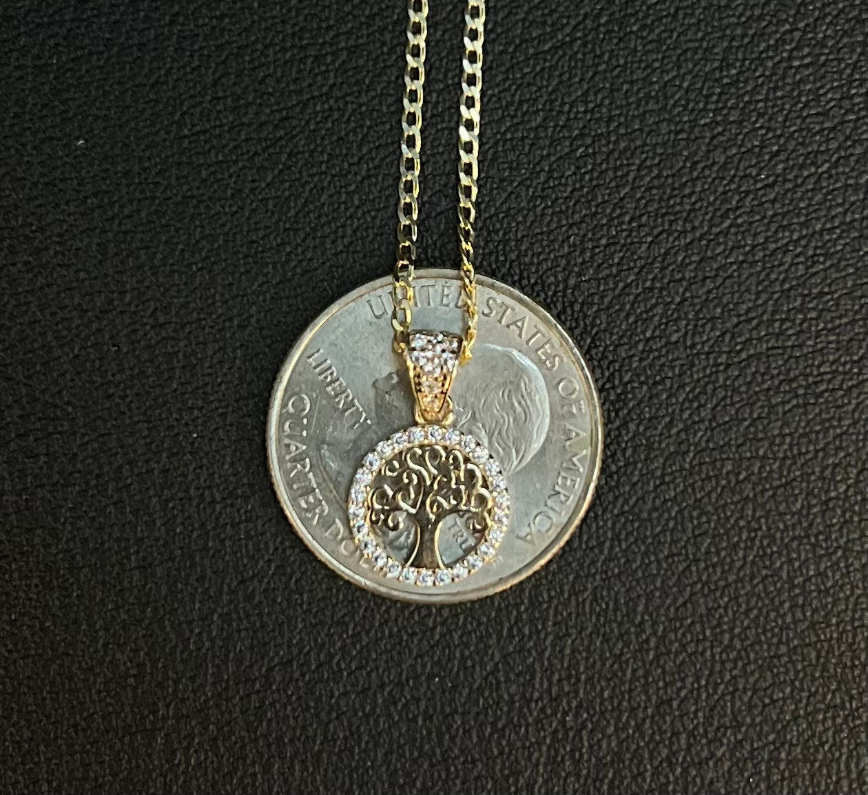 14k Real Gold Tree of Life Necklace,14K Real SOLID Gold Tree of Life Charm, 14k Gold 1.5mm Cuban Curb Chain Necklace,14k Solid Gold Pendant