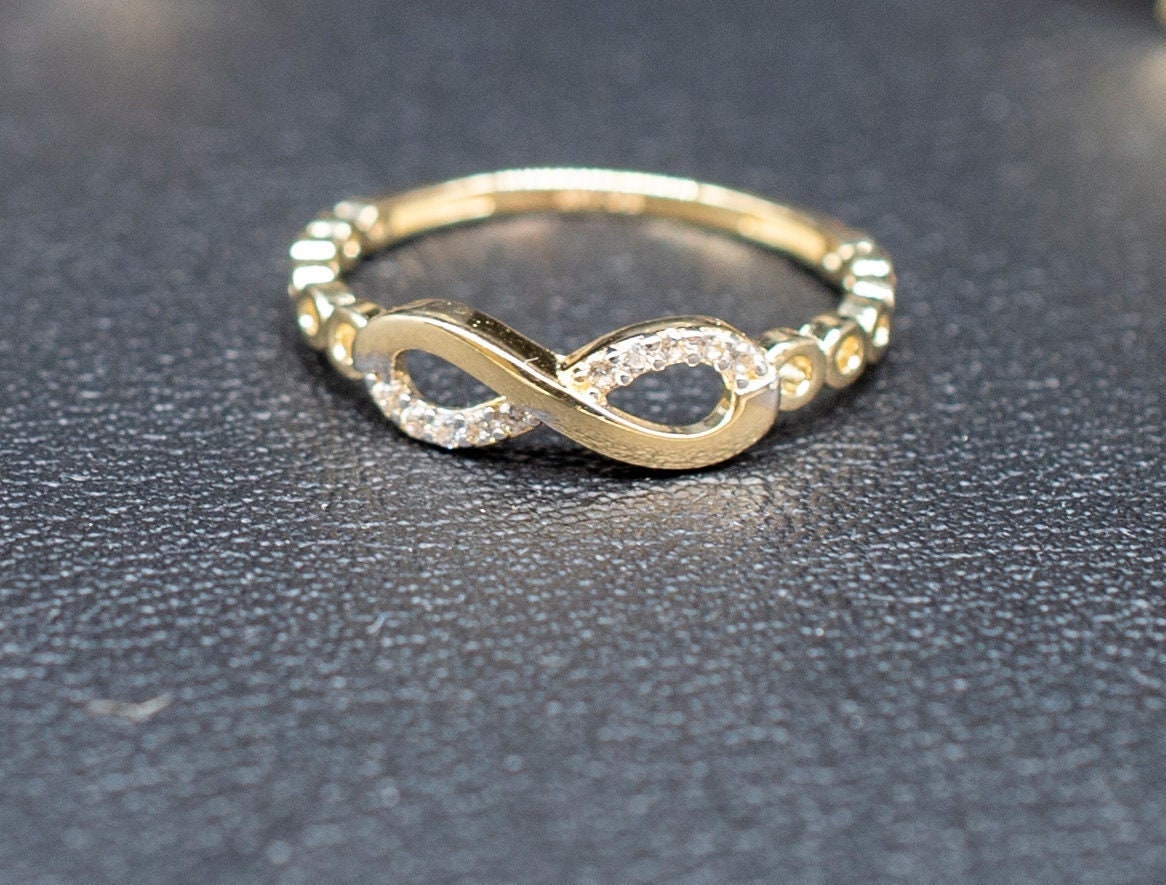 14k Real Solid Yellow Gold Infinity Ring, 14k Solid Gold Women Dainty Ring, Infinity Symbol Gemstone Gold Ring for Women, Gift, Gold Ring