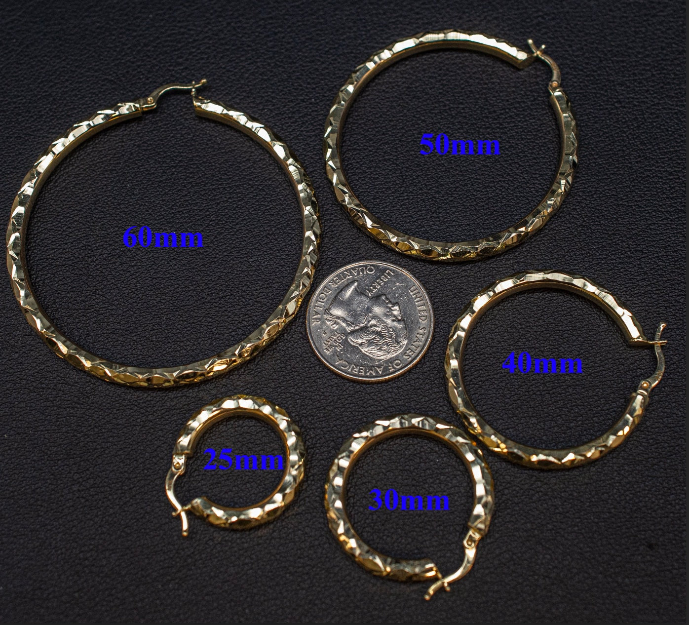 10K Real Gold Diamond Cut Hoop Earrings, 3mm, 4mm Thickness, 10K Shinny Gold Round Hoop Earrings,Mother's Day Gift