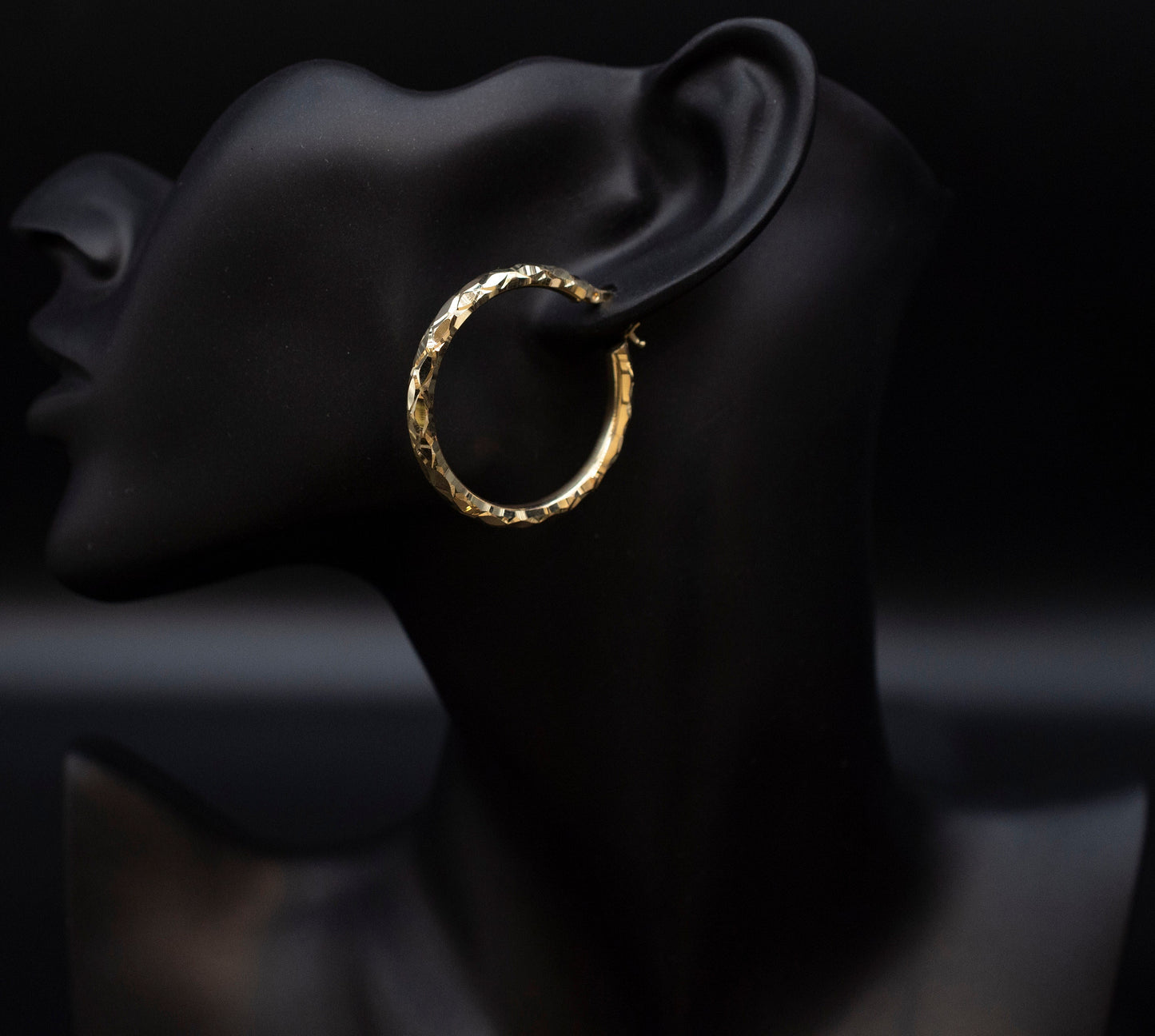 10K Real Gold Diamond Cut Hoop Earrings, 3mm, 4mm Thickness, 10K Shinny Gold Round Hoop Earrings,Mother's Day Gift