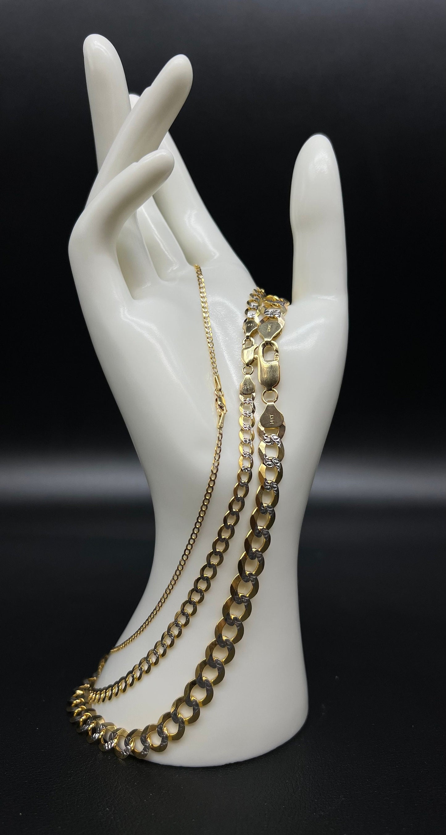 14K Real SOLID Gold Pave Cuban Curb Link Chain, SOLID Cuban Curb Chain,14K SOLID Two Tone Gold Chain Necklace Man and Woman,14K Heavy Chain