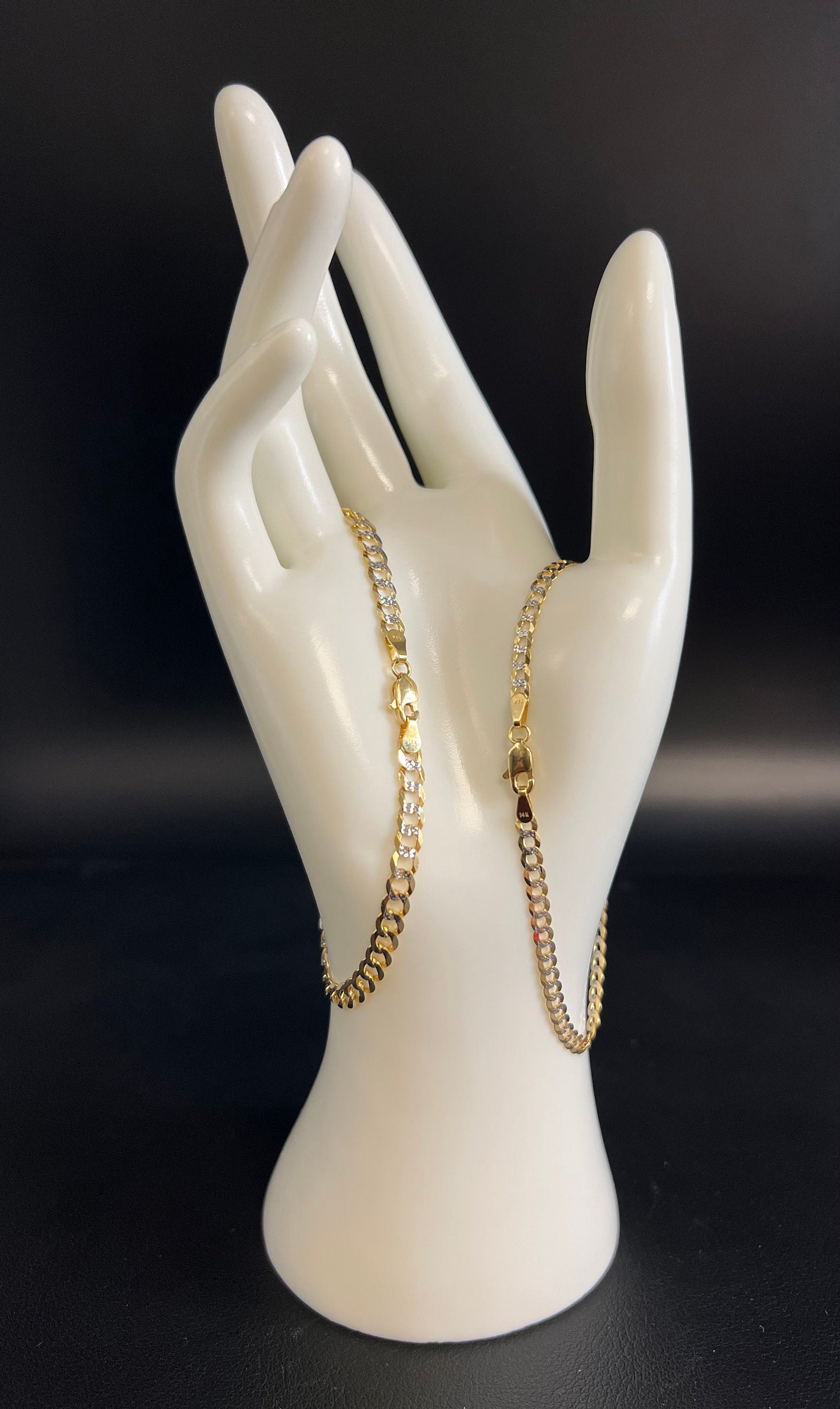 14K Real SOLID Gold Pave Cuban Curb Link Bracelet, SOLID Cuban Curb, 14K SOLID Two Tone Gold Chain Bracelet Man and Woman,14K Heavy Chain