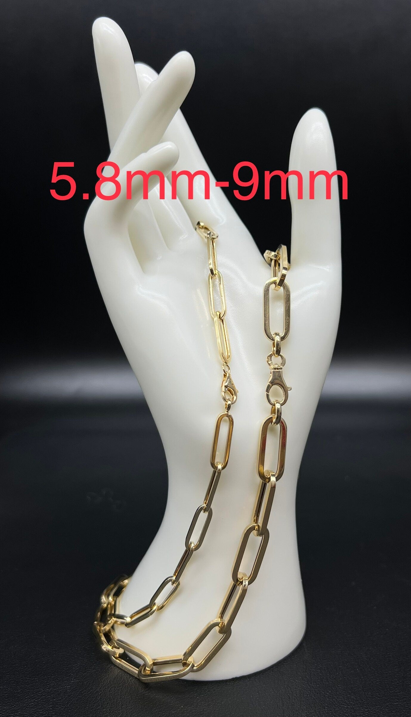 14K Yellow Gold Paperclip Chain Necklace, 14K Real Gold Paperclips Necklace 3mm-9mm, Fancy Women Necklace, Real 14k Yellow Gold