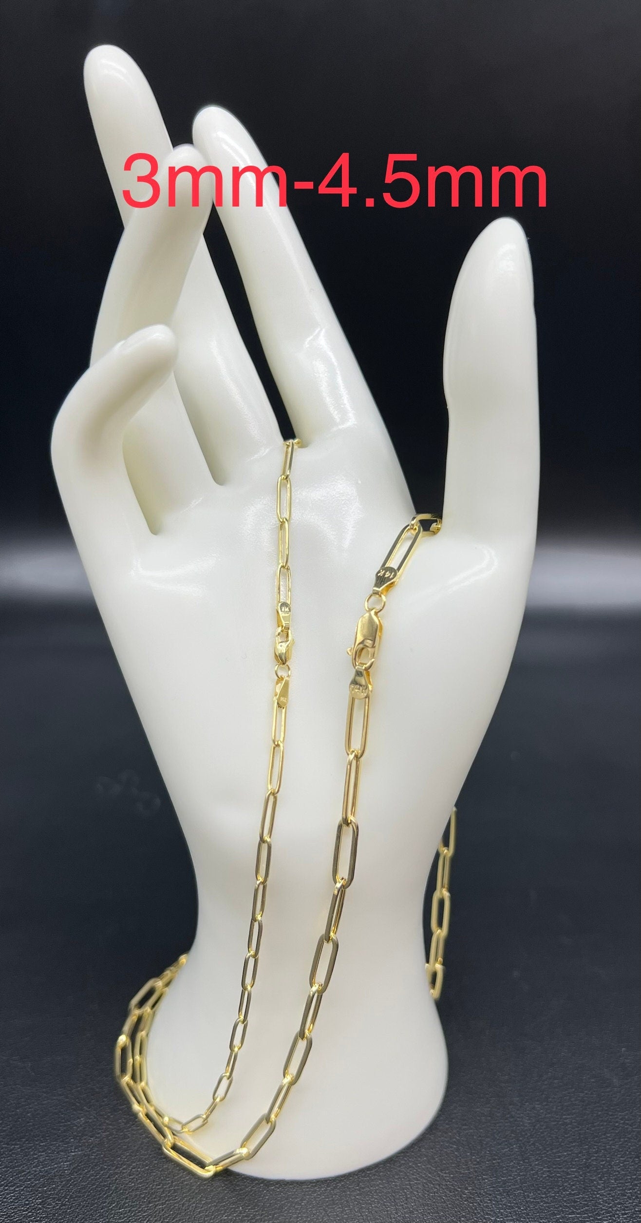 14K Yellow Gold Paperclip Chain Necklace, 14K Real Gold Paperclips Necklace 3mm-9mm, Fancy Women Necklace, Real 14k Yellow Gold