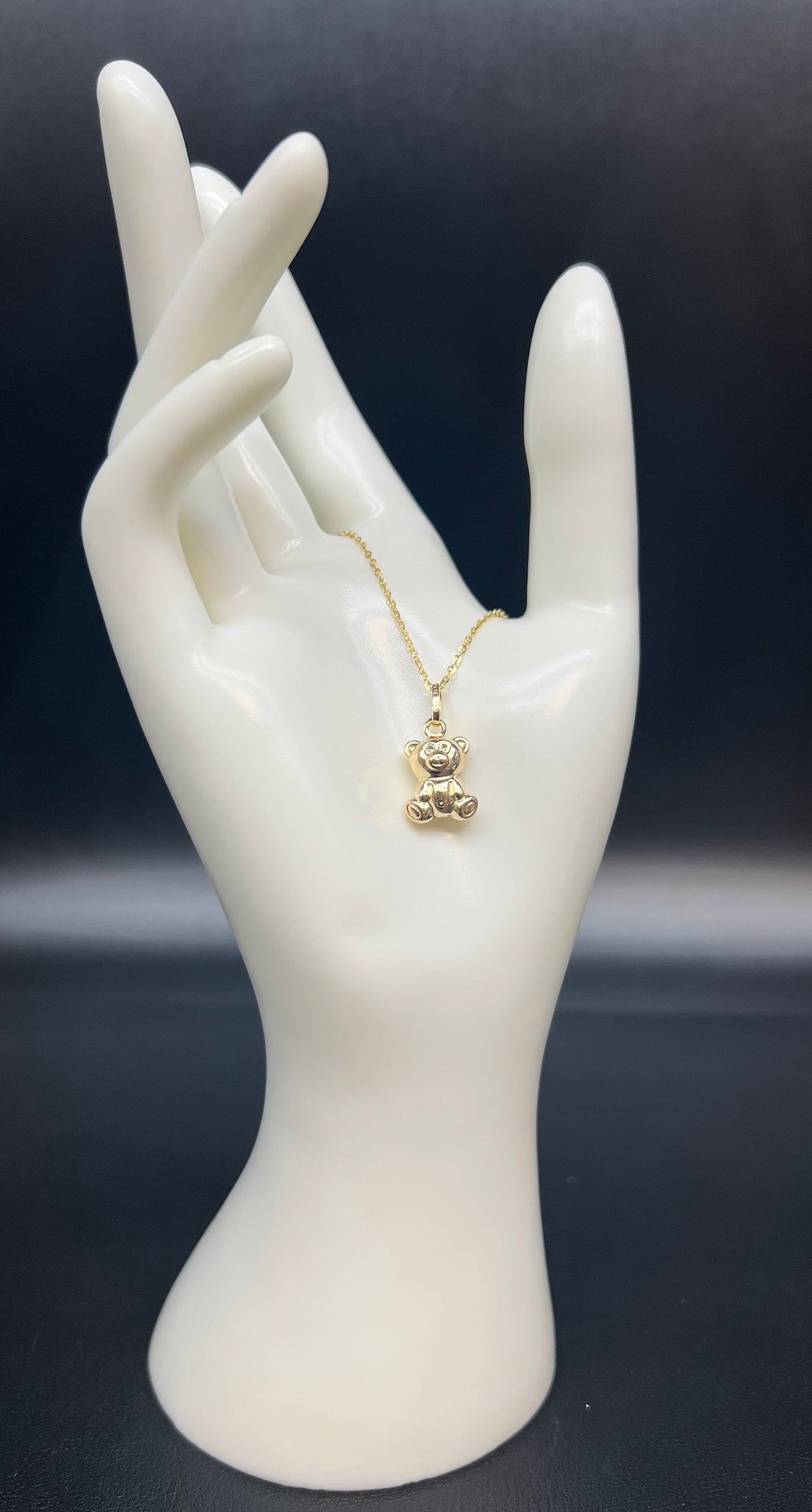 14K Real SOLID Gold Puffed Teddy Bear, 14k Real Gold 1.3mm Cable Chain Necklace,14k Gold Puffed Teddy Bear, 14k Real Gold Pendants Necklace