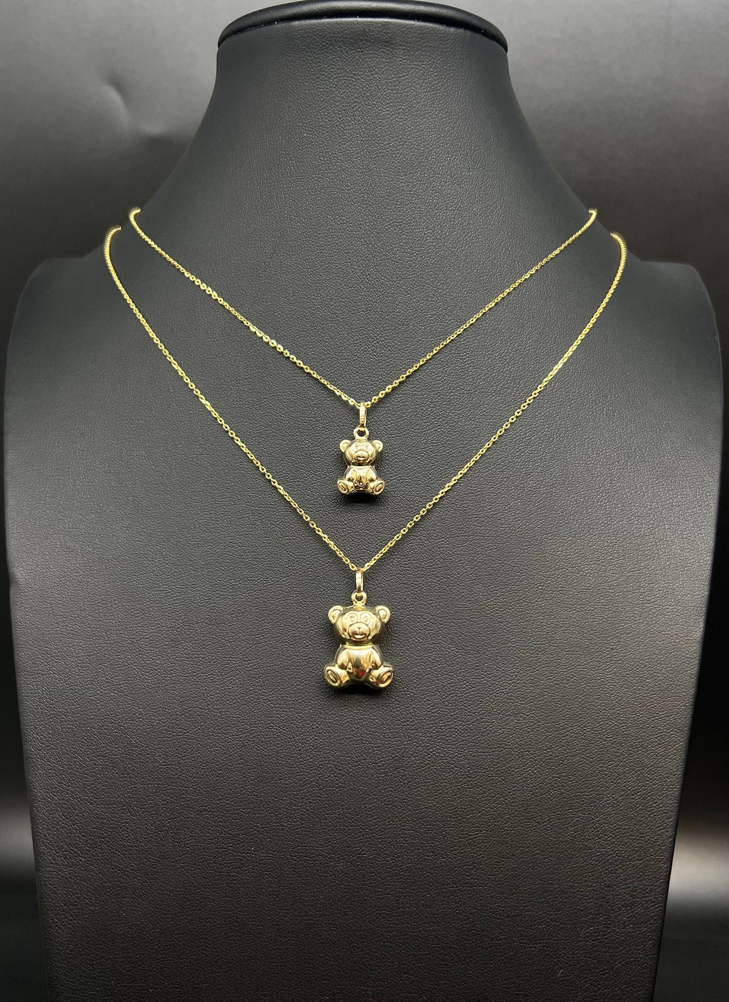14K Real SOLID Gold Puffed Teddy Bear, 14k Real Gold 1.3mm Cable Chain Necklace,14k Gold Puffed Teddy Bear, 14k Real Gold Pendants Necklace
