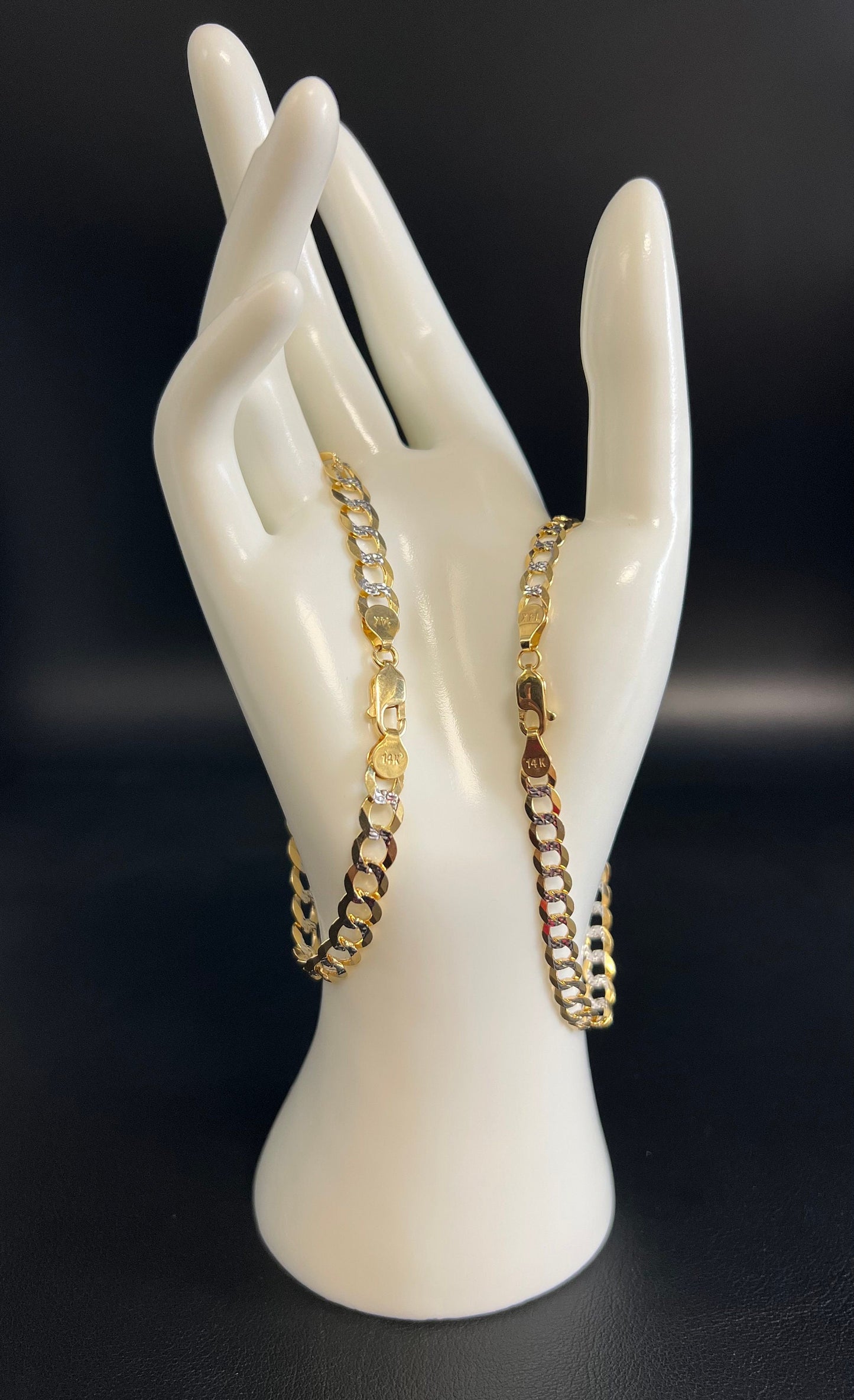 14K Real SOLID Gold Pave Cuban Curb Link Bracelet, SOLID Cuban Curb, 14K SOLID Two Tone Gold Chain Bracelet Man and Woman,14K Heavy Chain