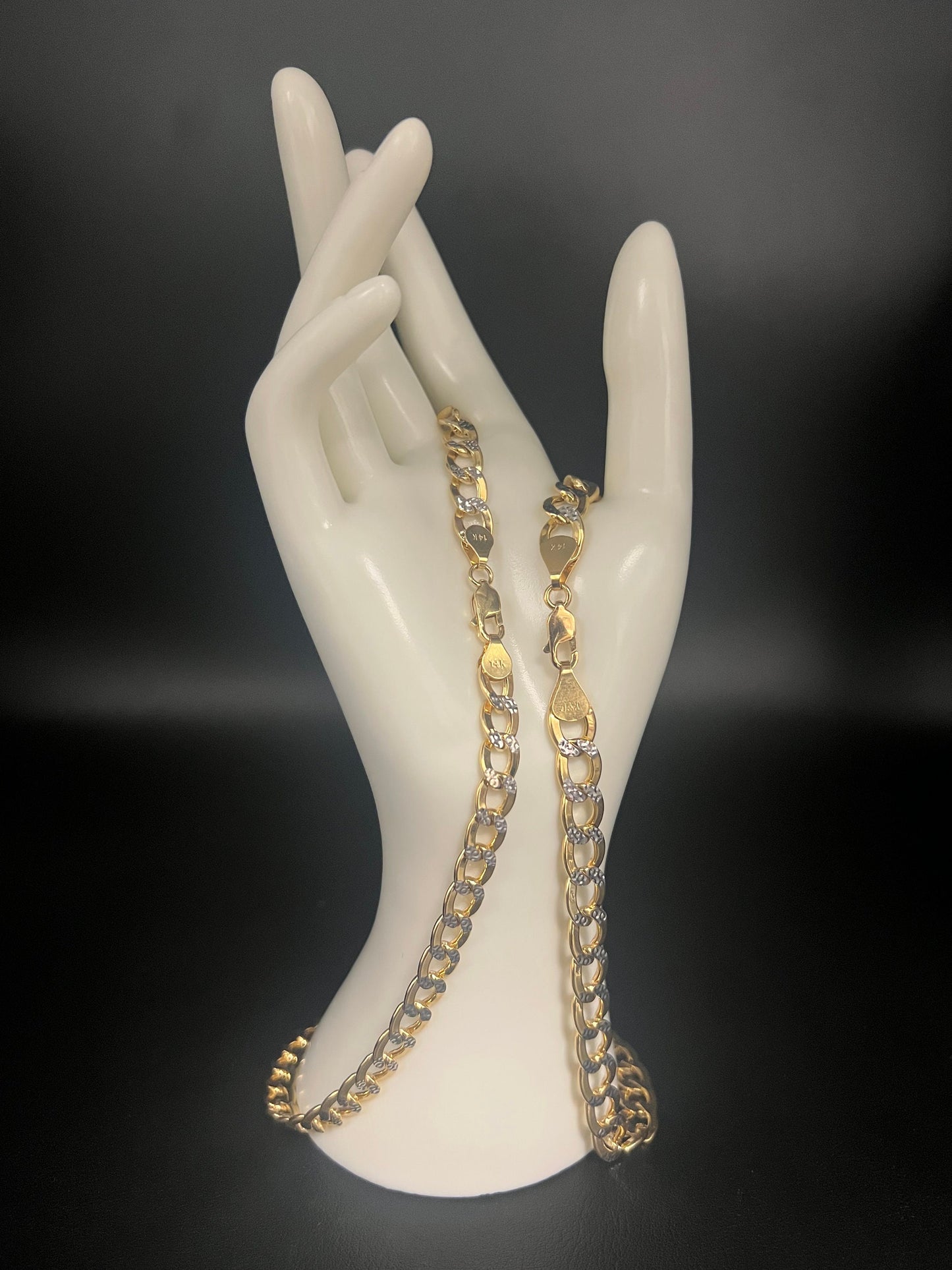 14K Gold Pave Cuban Curb Link Chain, 2mm-9.8mm Pave Cuban Curb Chain,14K Gold Chain, Man and Woman, 14K Two Tone Gold Cuban Curb Necklace