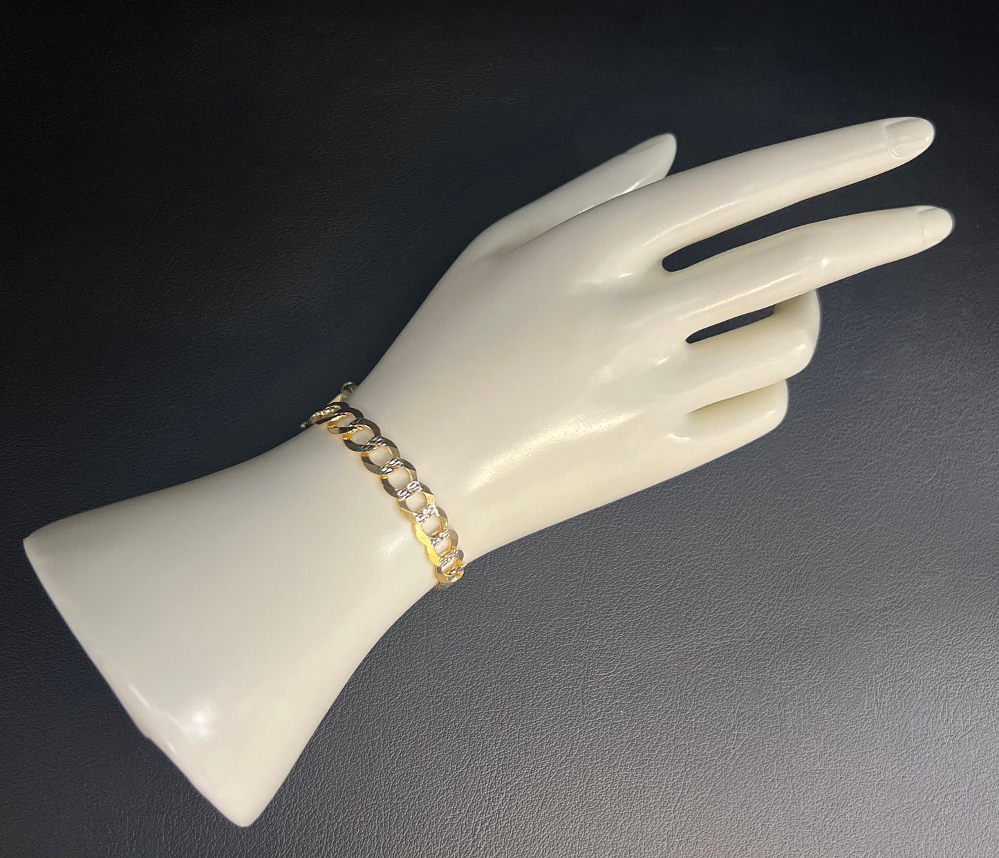 10K Real SOLID Gold Pave Cuban Curb Link Bracelet, SOLID Cuban Curb, 10K SOLID Two Tone Gold Chain Bracelet Man and Woman,10K Heavy Chain