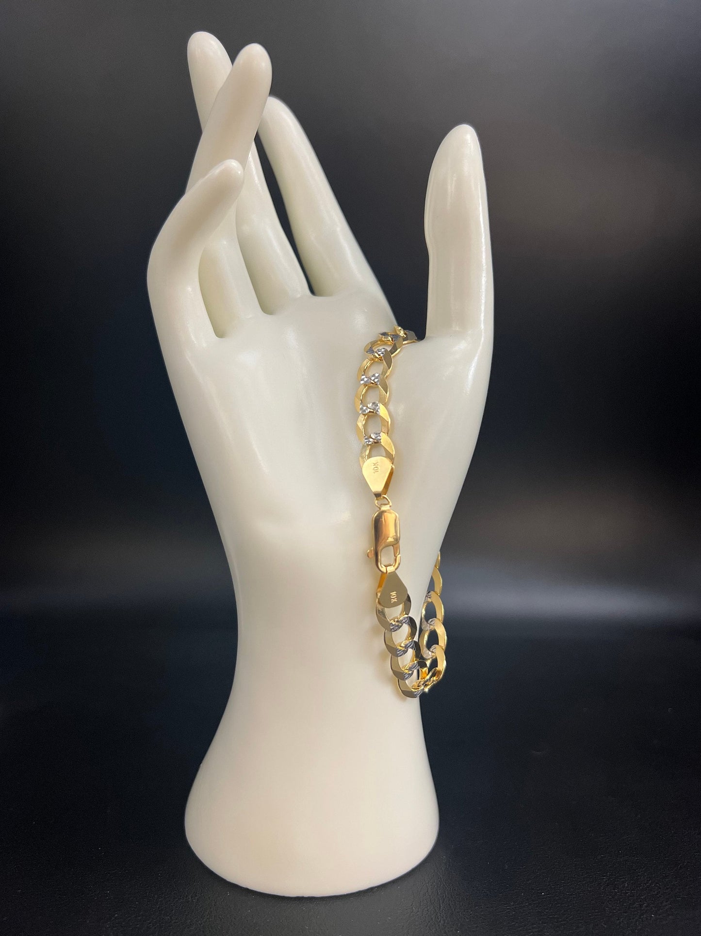 10K Real SOLID Gold Pave Cuban Curb Link Bracelet, SOLID Cuban Curb, 10K SOLID Two Tone Gold Chain Bracelet Man and Woman,10K Heavy Chain