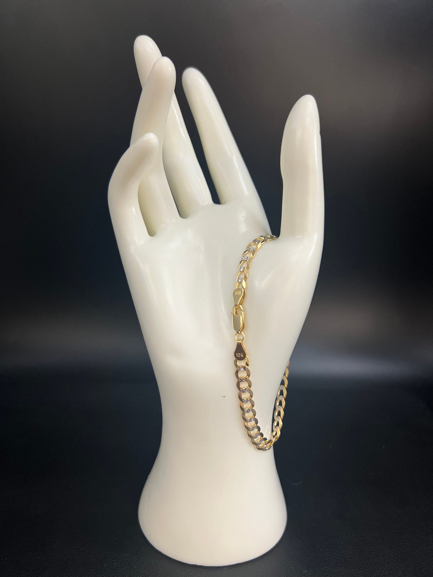 10K Real SOLID Gold Pave Cuban Curb Link Bracelet, SOLID Cuban Curb, 10K SOLID Two Tone Gold Chain Bracelet Man and Woman,10K Heavy Chain