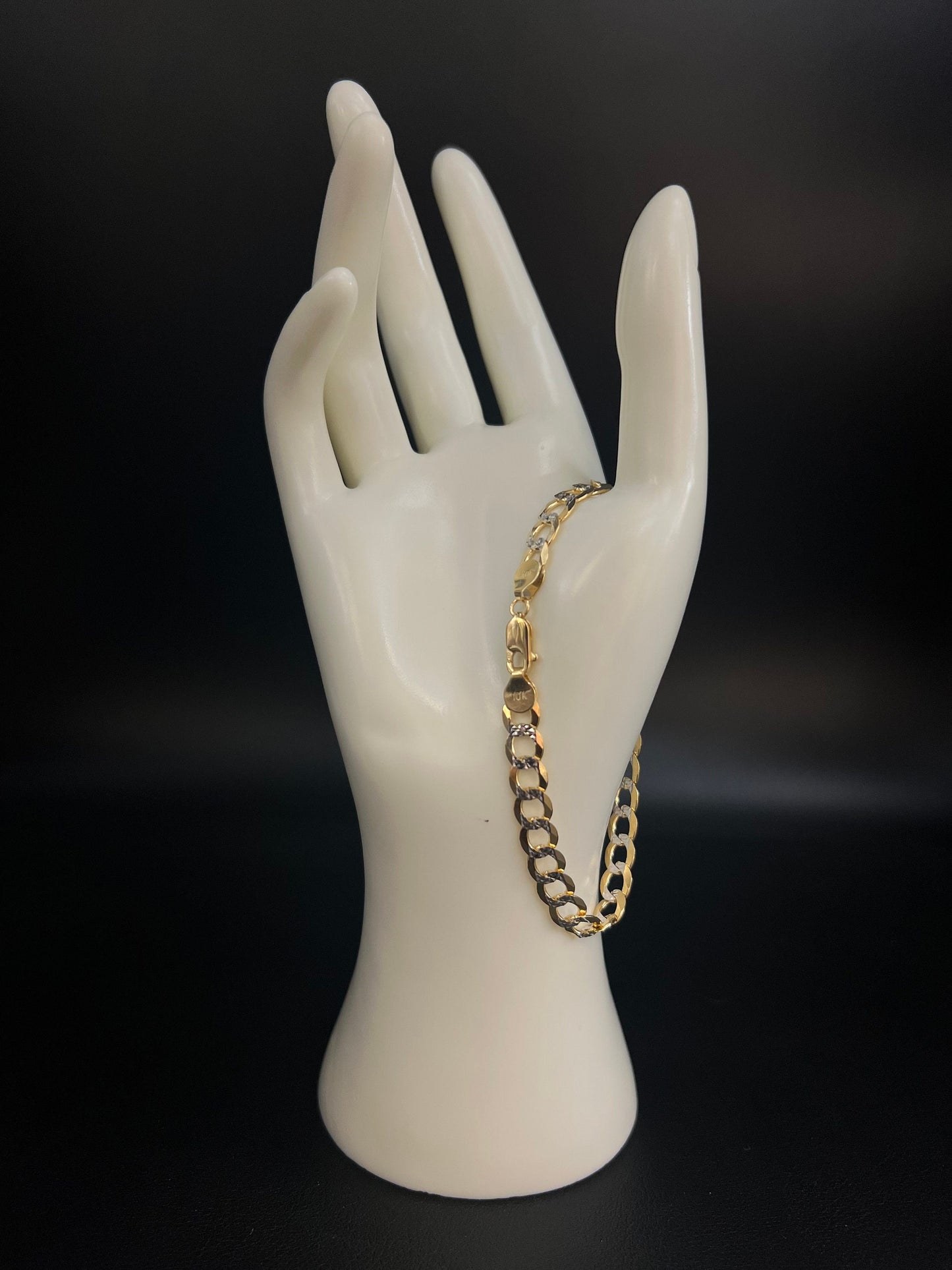 10K Real SOLID Gold Pave Cuban Curb Link Bracelet, SOLID Cuban Curb, 10K SOLID Two Tone Gold Chain Bracelet Man and Woman,10K Heavy Chain
