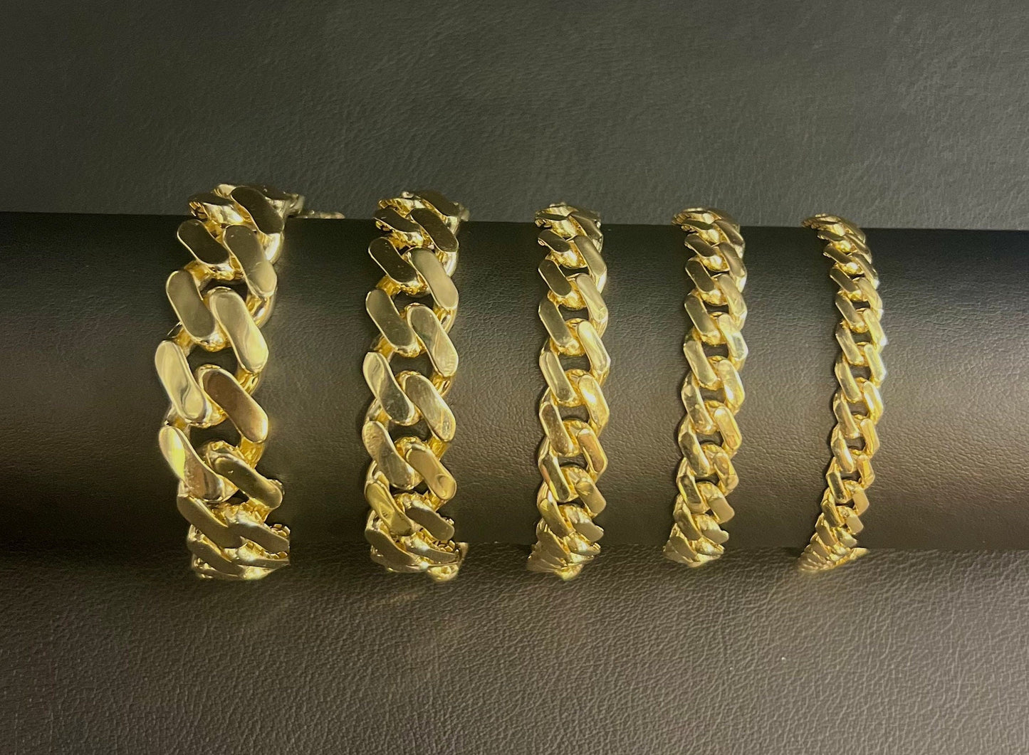 14k Yellow Gold Miami Cuban Chain Bracelet Zirconia Box Lock, 7mm - 15mm Real 14K Yellow Gold,,14k Gold Bracelet, 14k gold Miami cuban