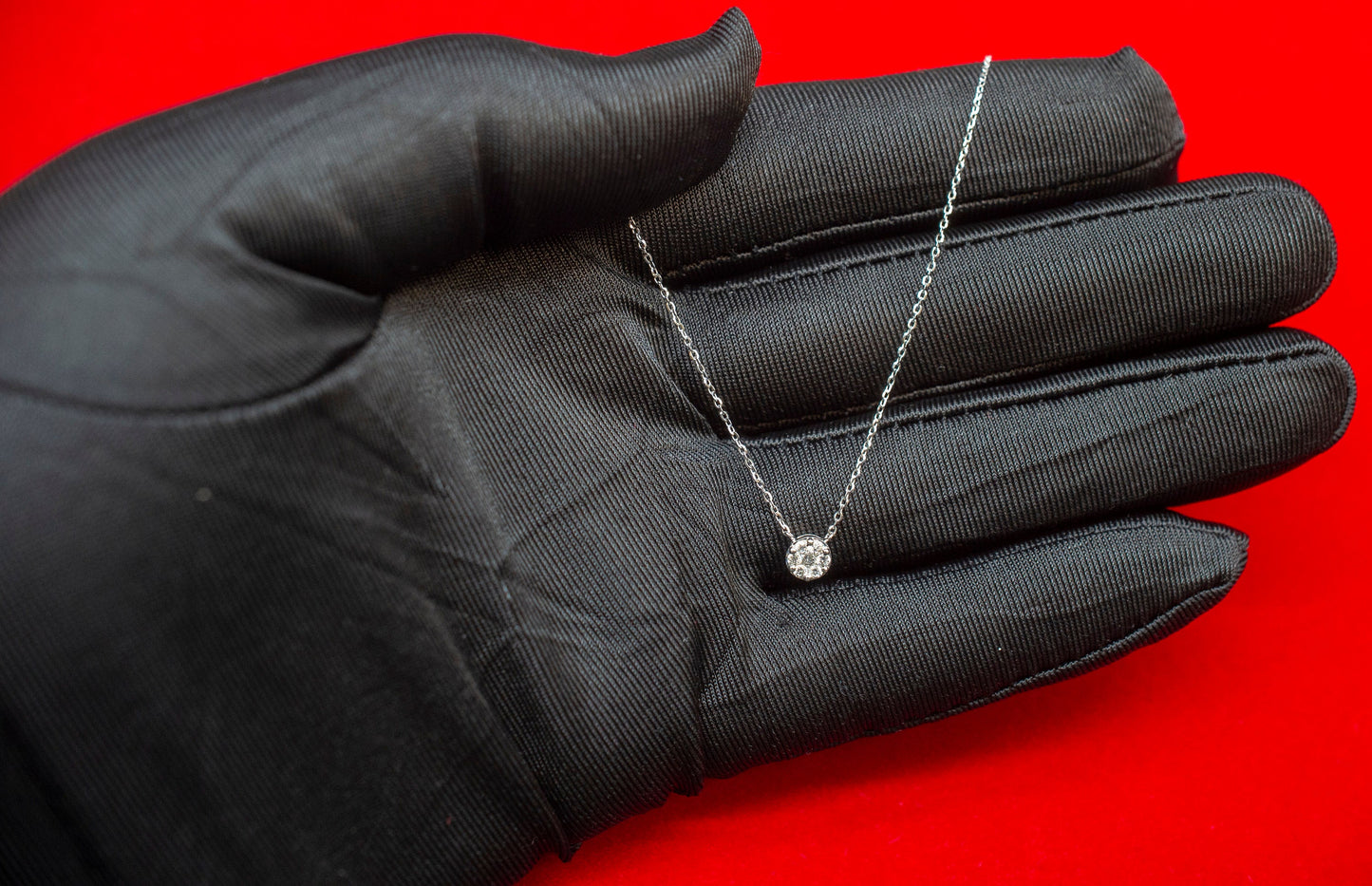 14k Solid Gold Natural Diamond Necklace, 14K Gold Circle Diamond Necklace , 14K White Gold Point Diamond Necklace, 14k Real Diamond Necklace