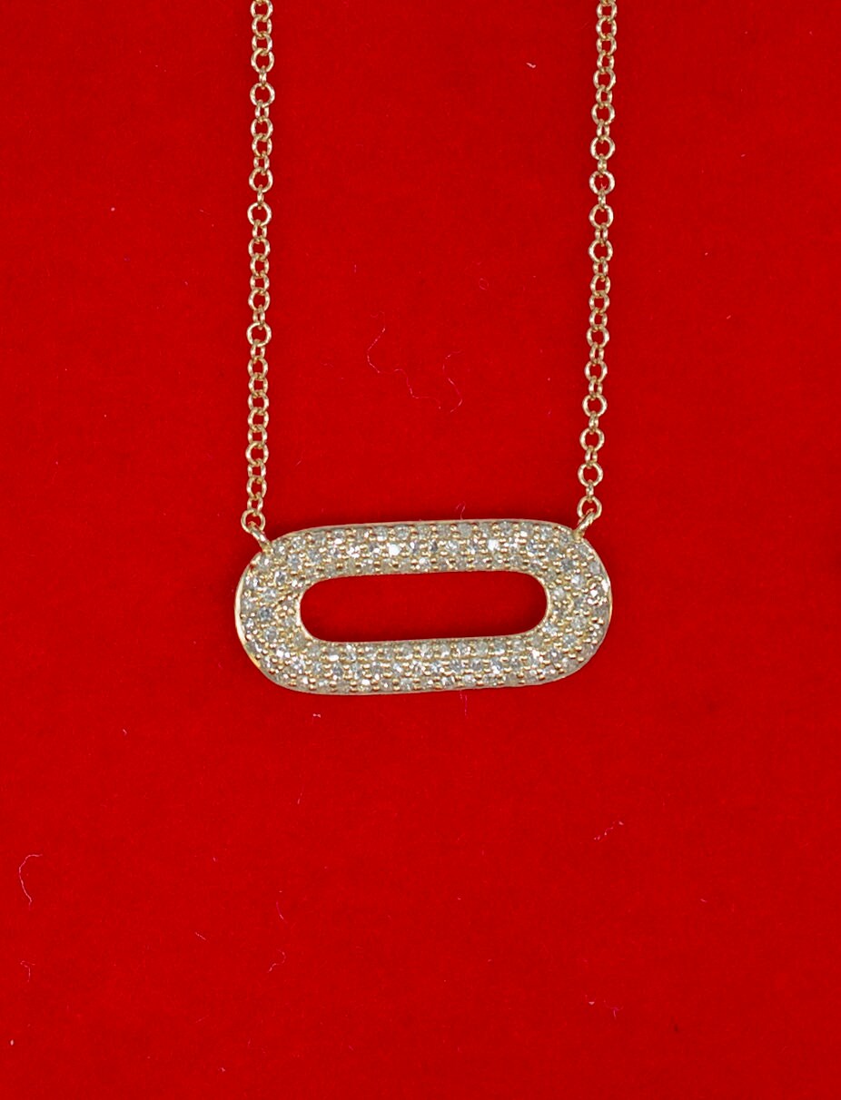 14k Solid Gold Natural Paperclip Diamond Necklace, 14K Gold Diamond Necklace , 14K Yellow Gold Diamond Necklace, 14k Real Diamond Necklace