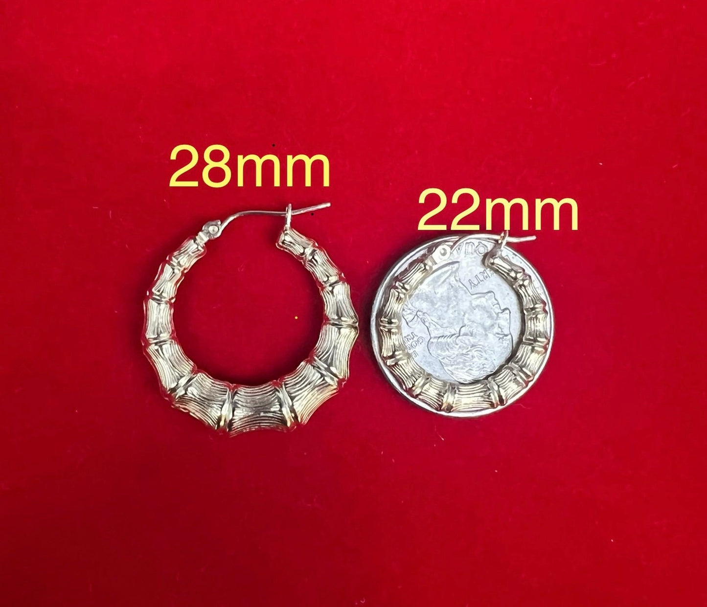14k Real Solid Yellow Gold Round Bamboo Hoop Earrings, High Quality Real Gold Bamboo Earrings, 22mm - 78mm Gold Hoop Earrings,Women Earrings