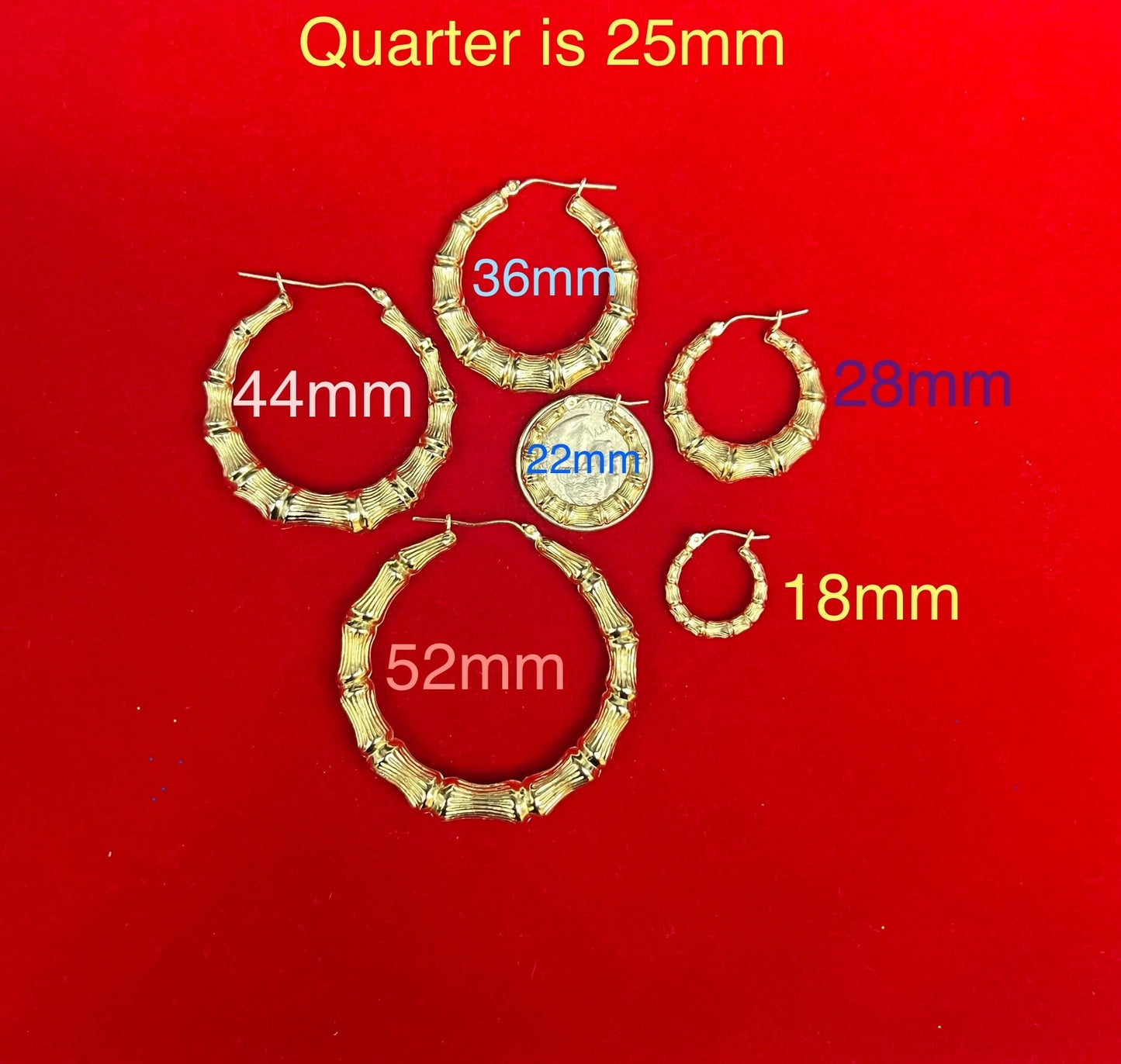 14k Real Solid Yellow Gold Round Bamboo Hoop Earrings, High Quality Real Gold Bamboo Earrings, 22mm - 78mm Gold Hoop Earrings,Women Earrings
