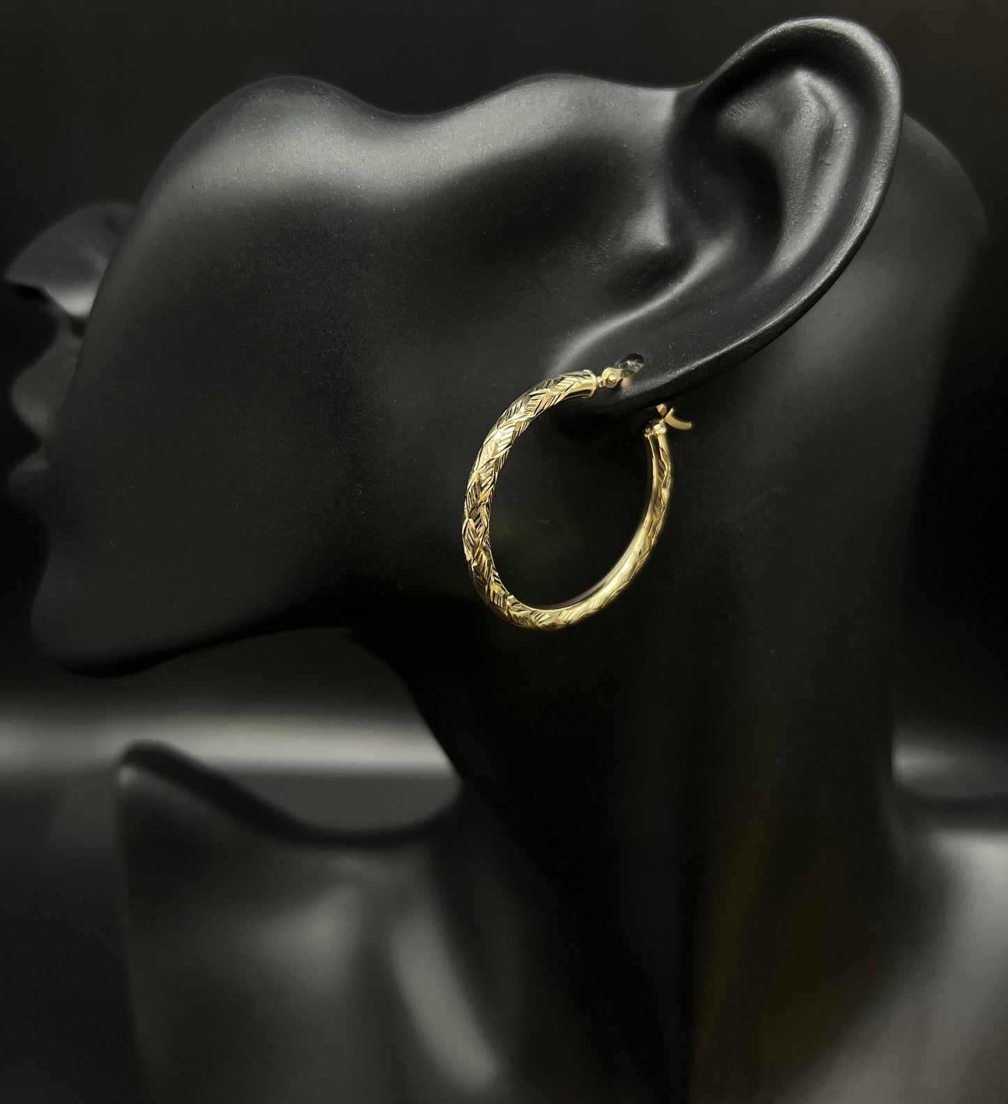10k Real Yellow Gold Diamond Cut Hoop Earrings, 3mm Thickness, Shinny Gold Hoop Earrings,Mother's Day Gift