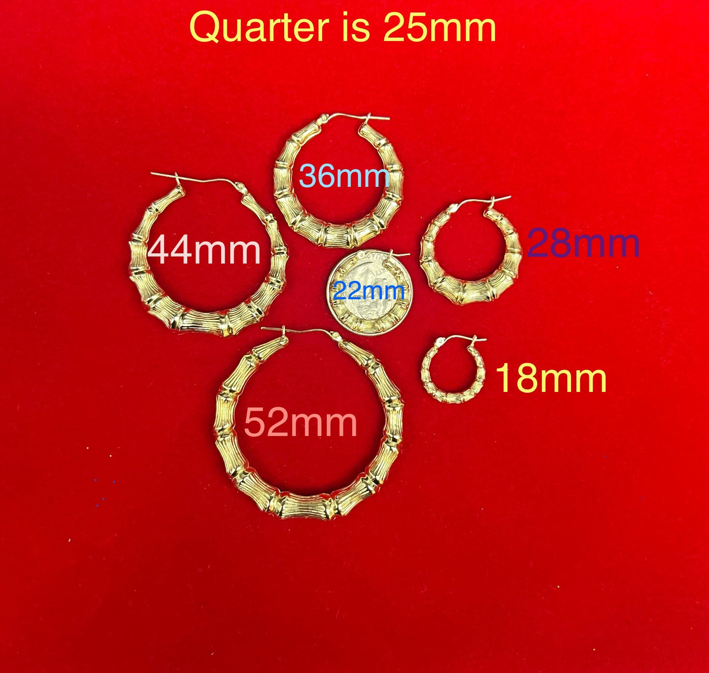 10k Real Solid Yellow Gold Round Bamboo Hoop Earrings,High Quality Real Gold Bamboo Earrings, 18mm - 86mm Gold Hoop Earrings,Women Earrings