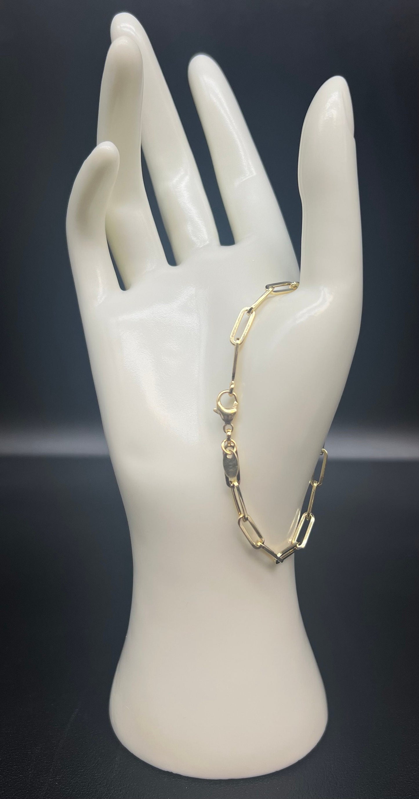 Real 14k Gold Paperclip Chain Bracelet, 14k Gold Paperclips Bracelet, Women and Men Bracelet, 14k Yellow Gold, 14k Gold Heavy Paperclips