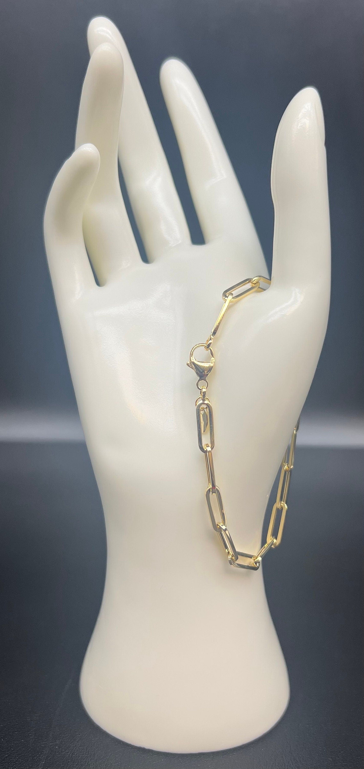 Real 14k Gold Paperclip Chain Bracelet, 14k Gold Paperclips Bracelet, Women and Men Bracelet, 14k Yellow Gold, 14k Gold Heavy Paperclips