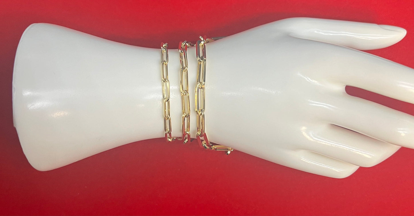 Real 14k Gold Paperclip Chain Bracelet, 14k Gold Paperclips Bracelet, Women and Men Bracelet, 14k Yellow Gold, 14k Gold Heavy Paperclips