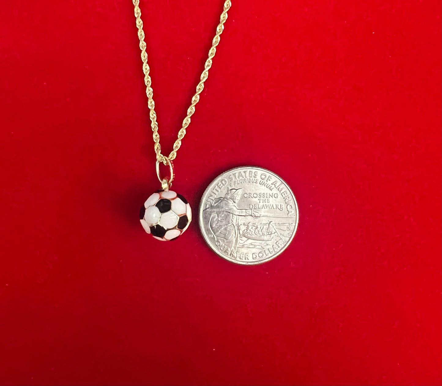14k Real Gold 3D Soccer Ball Pendant, 14K Real Gold Soccer Ball Charm, 14k Real Gold 1.6mm Solid Rope Chain Necklace, Gold Soccer Ball Charm