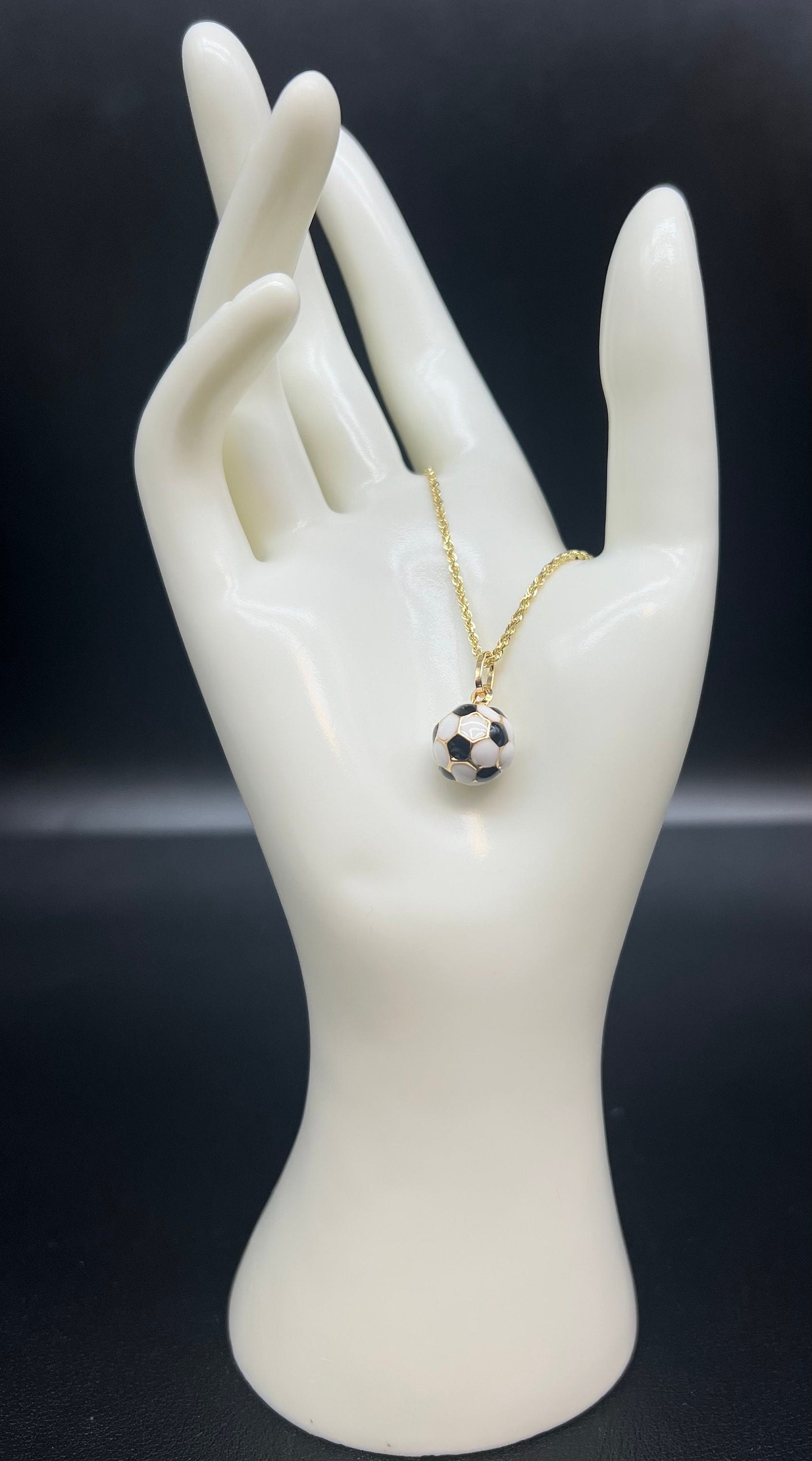 14k Real Gold 3D Soccer Ball Pendant, 14K Real Gold Soccer Ball Charm, 14k Real Gold 1.6mm Solid Rope Chain Necklace, Gold Soccer Ball Charm