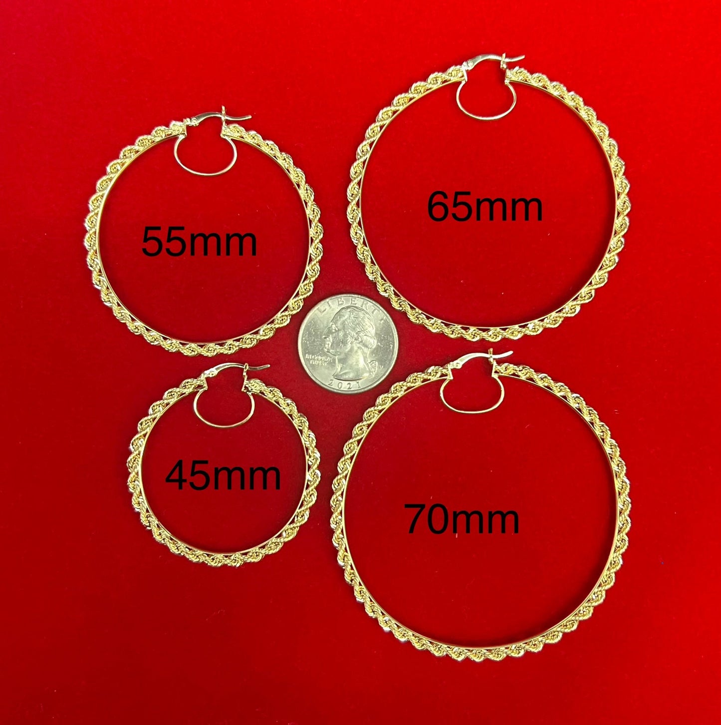10k Real Yellow Gold Rope Chain Hoop Earrings, 3mm Rope Chain Hoop Earring, Shinny Gold 10k Hoop Earrings, 10k Diamond Cut Twisted Earring