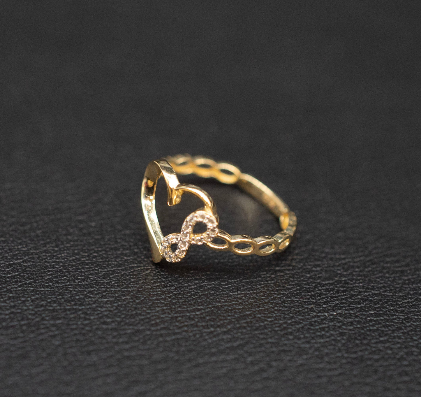 14k Real Solid Yellow Gold Infinity Heart Ring, 14k Solid Gold Women Heart Ring, Infinity Symbol Gemstone Gold Ring, Valentine's day