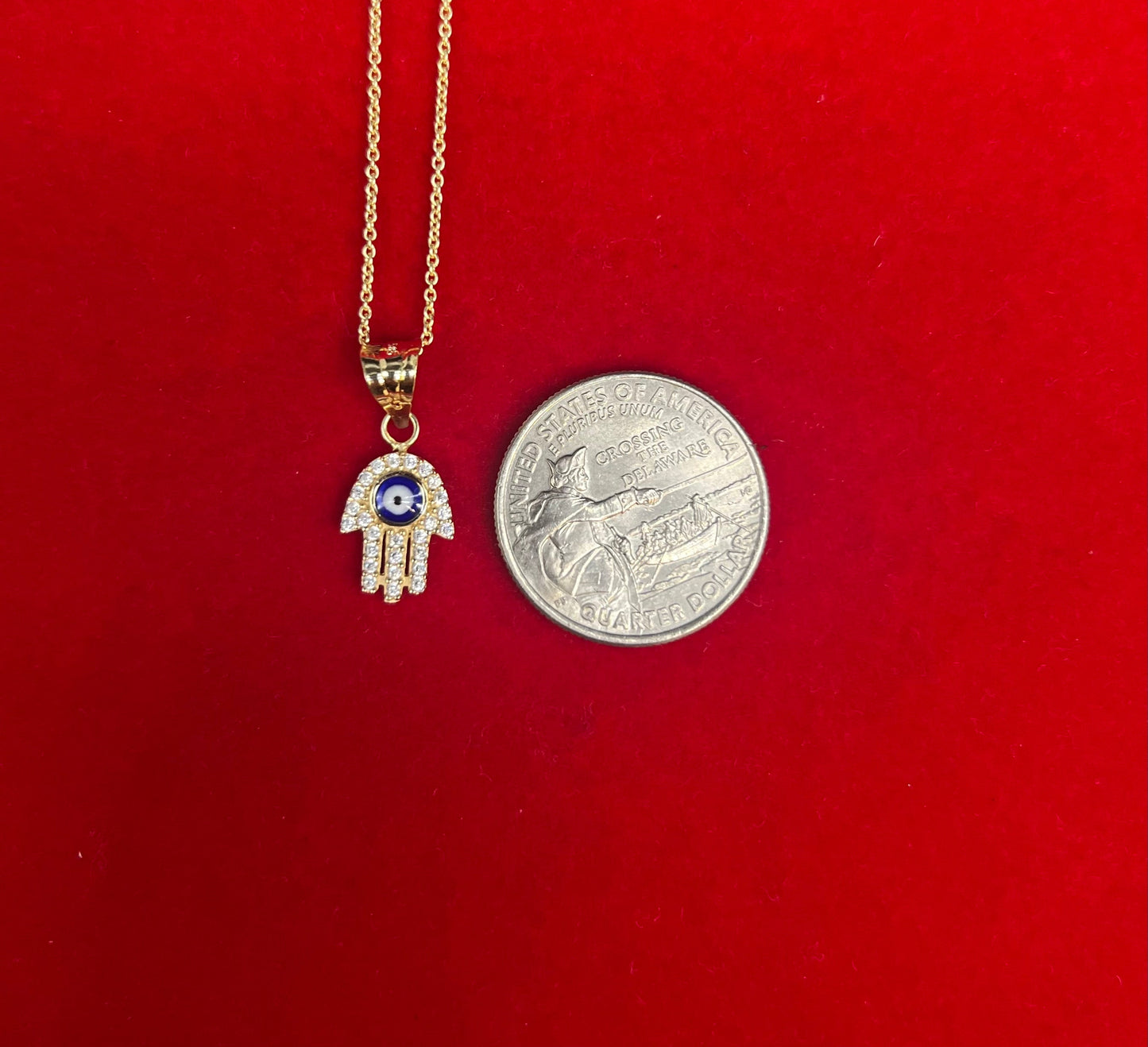 14k Real Gold Evil Eye Pendants Necklace, with 14k Solid Gold 1mm Cable Chain, Evil Eye Hamsa Hand Charm,Fatima Hand Pendant, Evil Eyes
