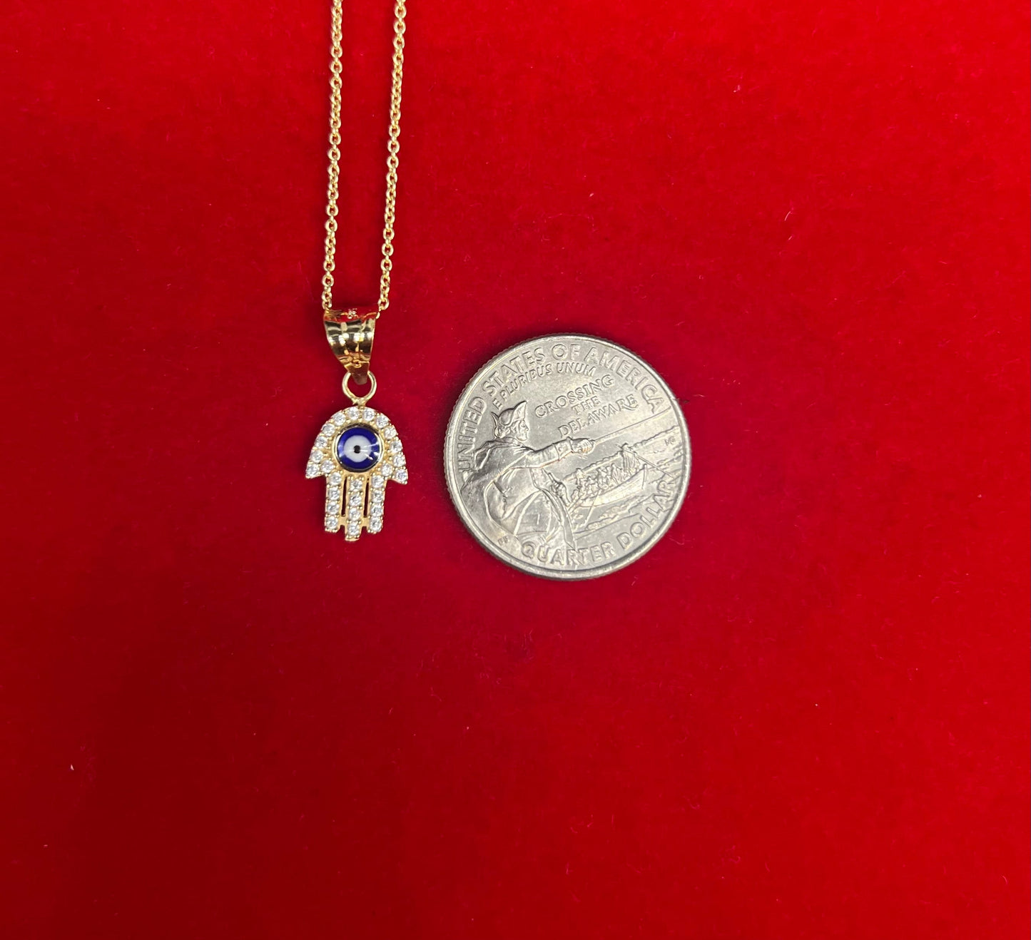 14k Real Gold Evil Eye Pendants Necklace, with 14k Solid Gold 1mm Cable Chain, Evil Eye Hamsa Hand Charm,Fatima Hand Pendant, Evil Eyes