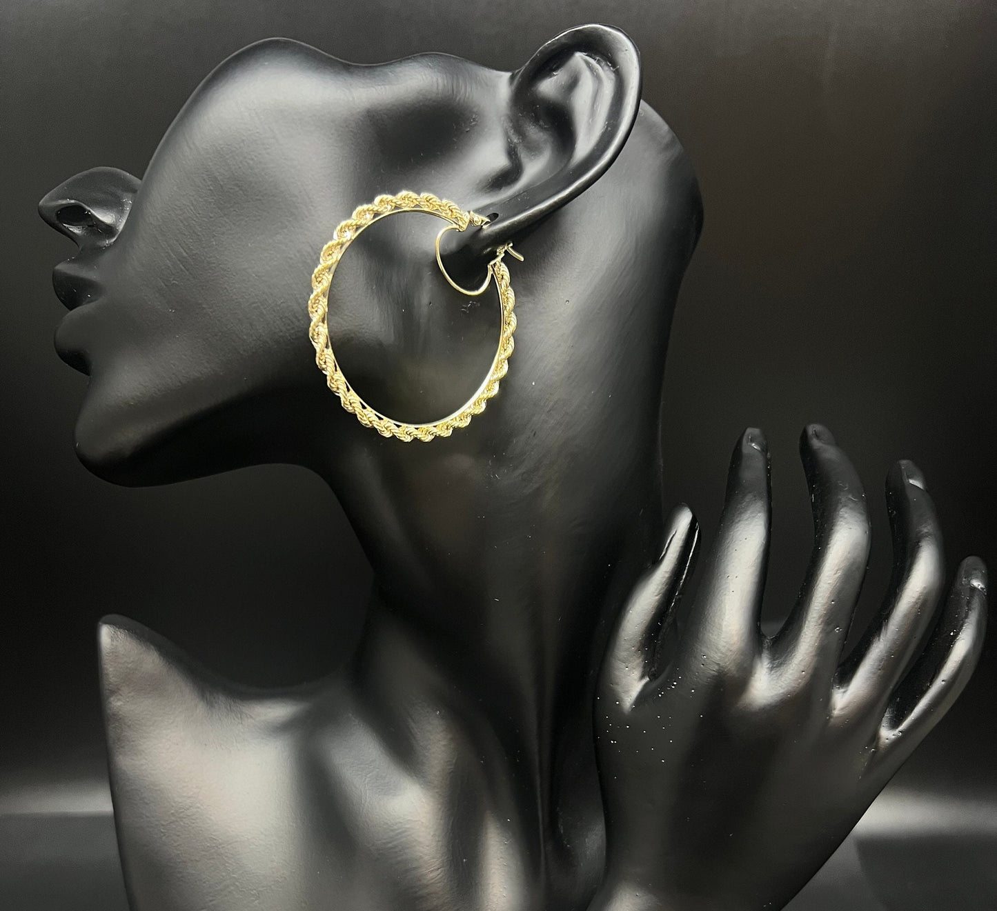 10k Real Yellow Gold Rope Chain Hoop Earrings, 3mm Rope Chain Hoop Earring, Shinny Gold 10k Hoop Earrings, 10k Diamond Cut Twisted Earring