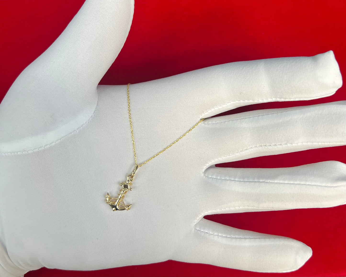 14k Real Gold Anchor Pendant Necklace, with 14k Solid Gold 1mm Cable Chain, Gold Anchor Charm, Anchor Pendant, Real Gold Anchor Pendant