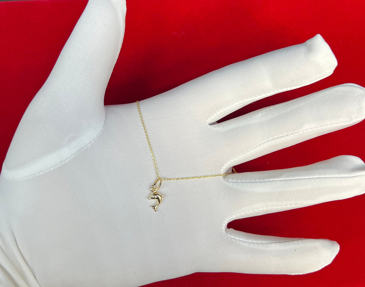 14k Real Gold Dolphin Pendant Necklace, with 14k Solid Gold 1mm Cable Chain, Dolphin Charm, Dolphin Pendant, Real Gold Dolphin Pendant